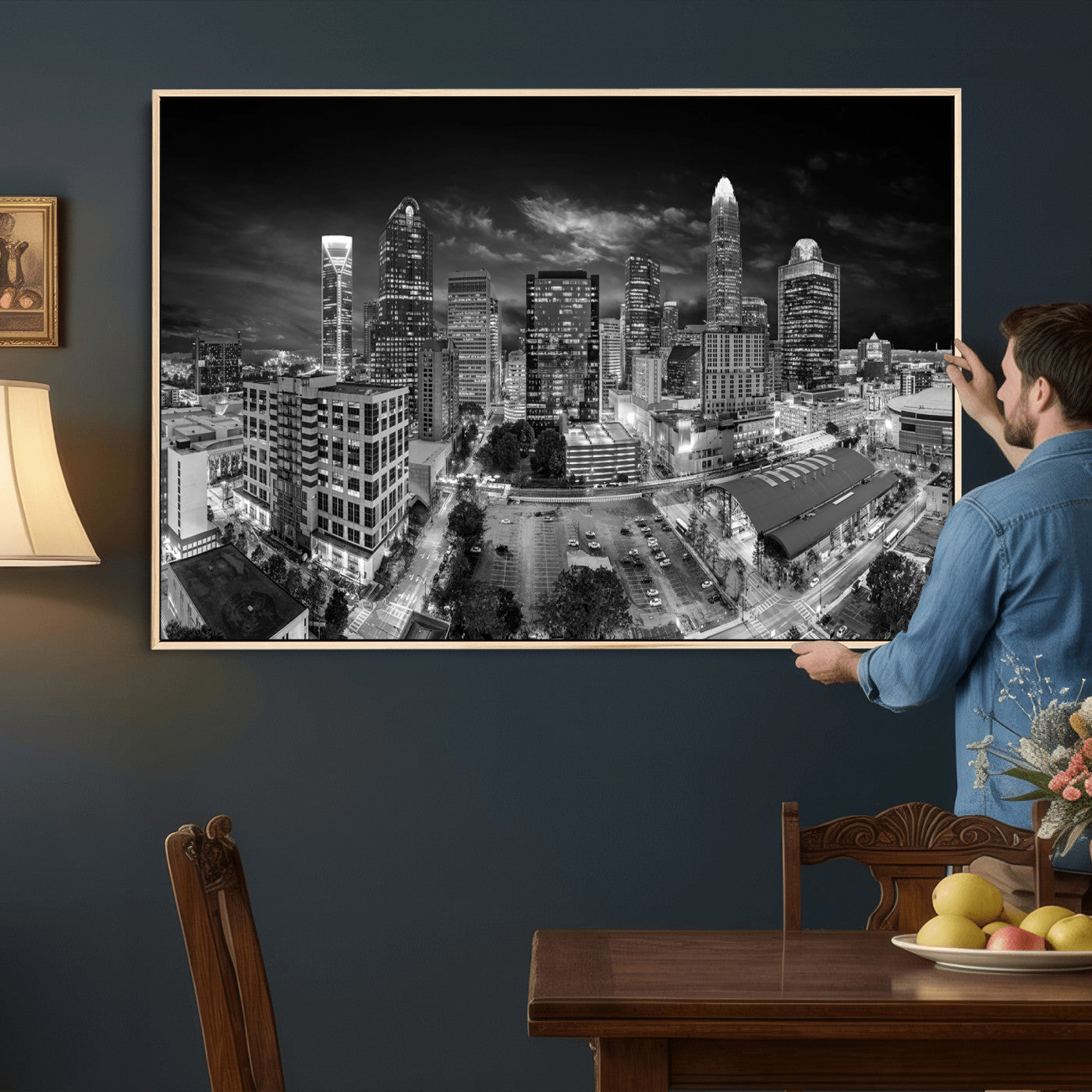 60105075-MGV-CV-36X24 - Charlotte Skyline Canvas Wall Art Print – North Carolina Cityscape Photography Print