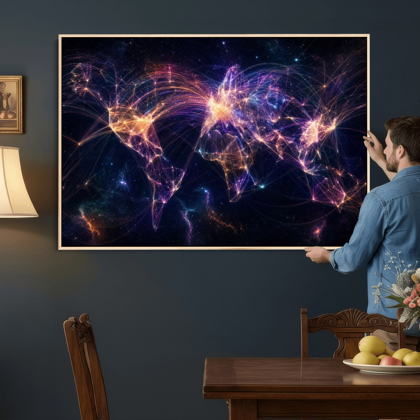 75155491-MGV-CV-36X24 - Global Flight Routes Map Canvas Wall Art, Worldwide Aviation Network Print, International Air Travel Wall Decor