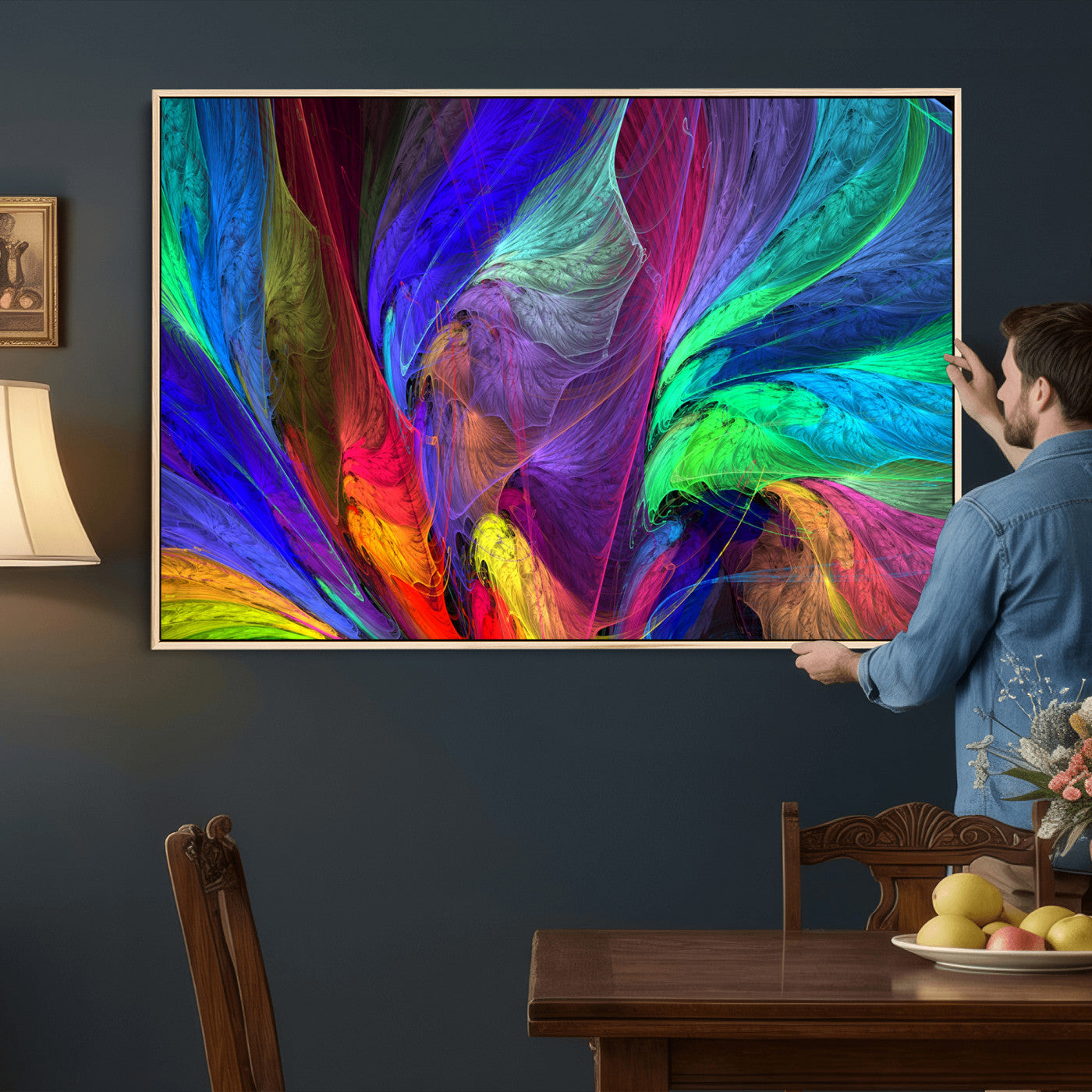 376925791-MGV-CV-36X24 - Colorful Abstract Canvas Wall Art, Rainbow Swirl Fractal Print, Bold Multicolor Living Room Decor, Vibrant Energy Art, Large Abstract Wall Art