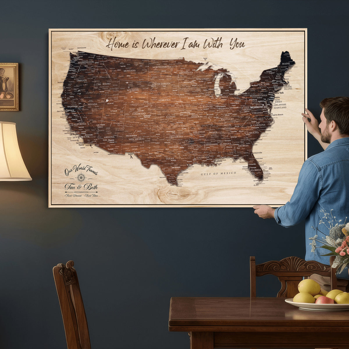 16274332-_Poster-30x20 - Personalized USA Push Pin Travel Map Canvas for Adventure Wall Decor