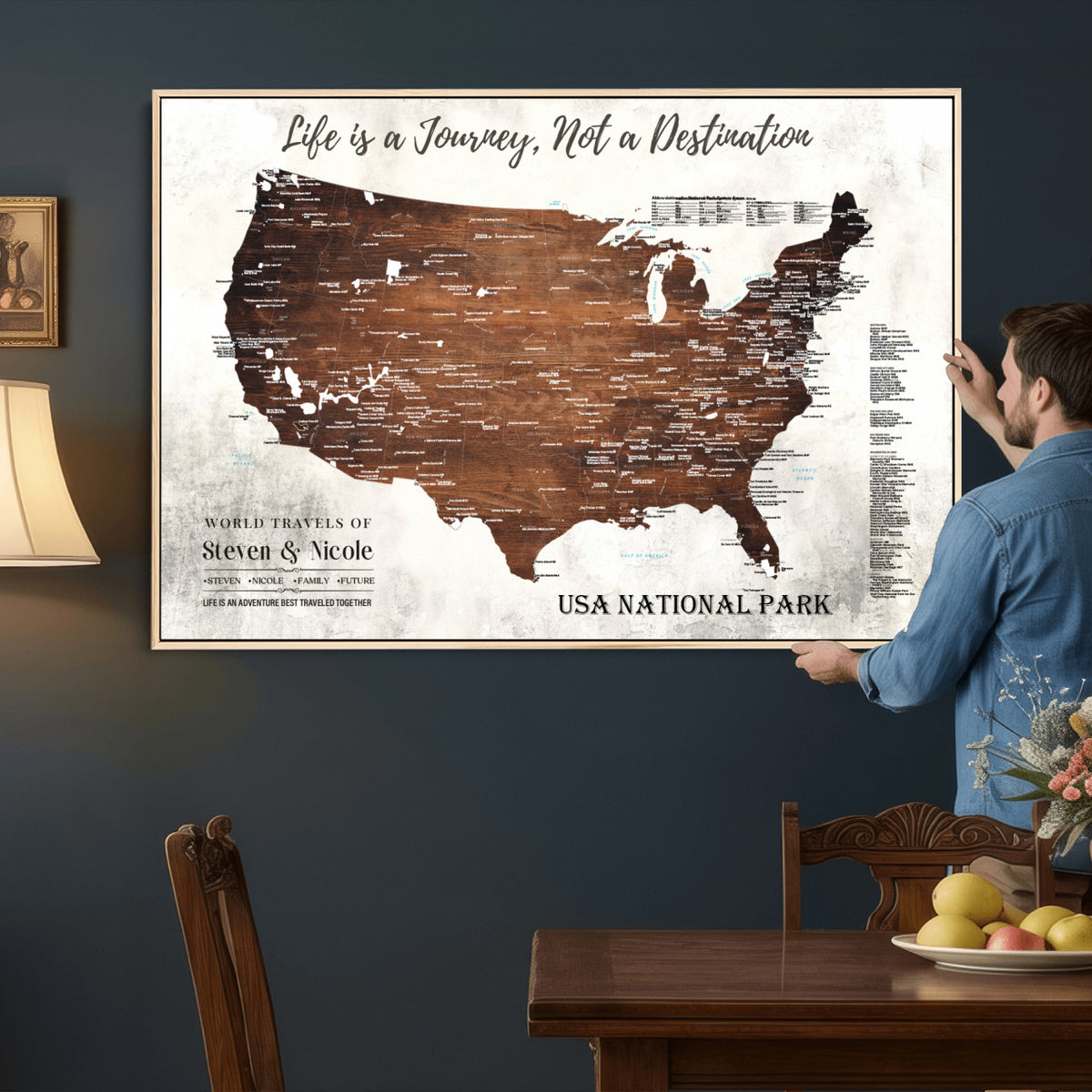 24049800-MGV-CV-36X24 - Personalized USA National Park Push Pin Travel Map Canvas Print