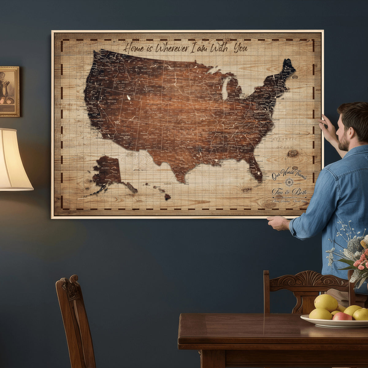 19102499U-MGV-CV-36X24 - Personalized USA Push Pin Travel Map Canvas for Adventure Wall Decor