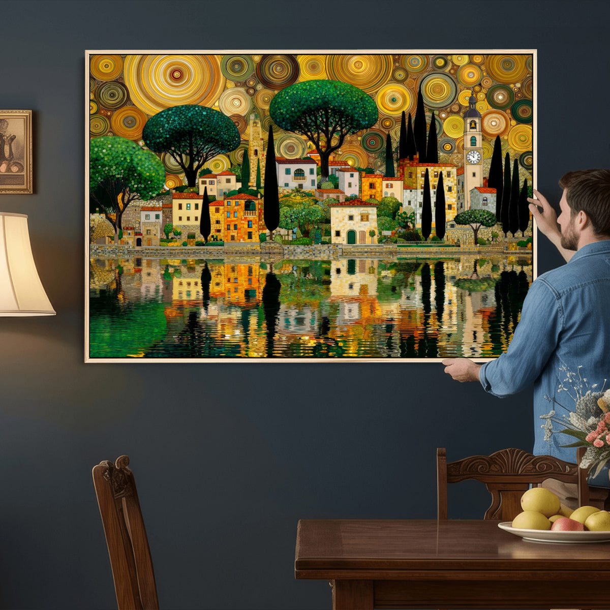 93010897-MGV-CV-36X24 - Gustav Klimt Golden Cityscape Wall Art Canvas Print,