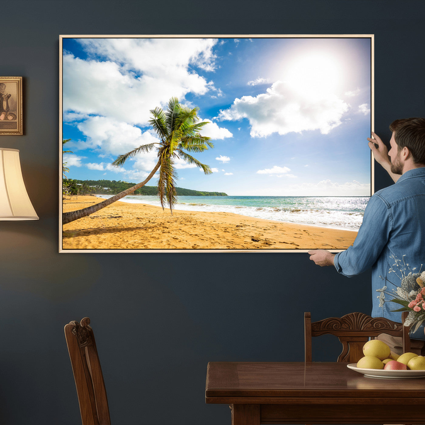 79108949-MGV-CV-36X24 - Tropical Beach Canvas Wall Art, Palm Tree Ocean Photo Print, Coastal Living Room Decor, Turquoise Sea Beach House Art, Summer Wall Art
