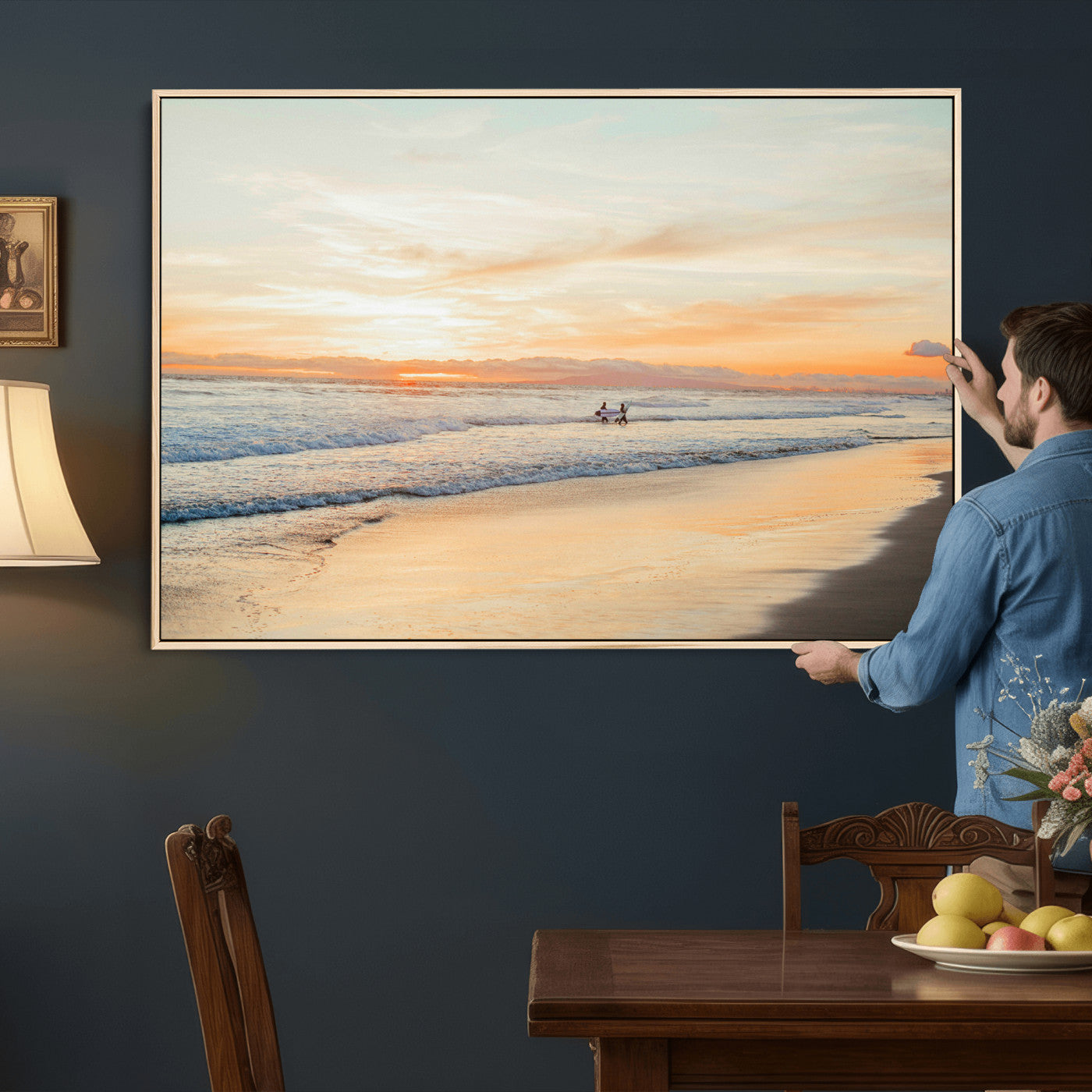 38131619-MGV-CV-36X24 - Beach Sunset Canvas Wall Art Print | Ocean Waves Landscape, Coastal Photography, Seascape Wall Decor, Ready to Hang