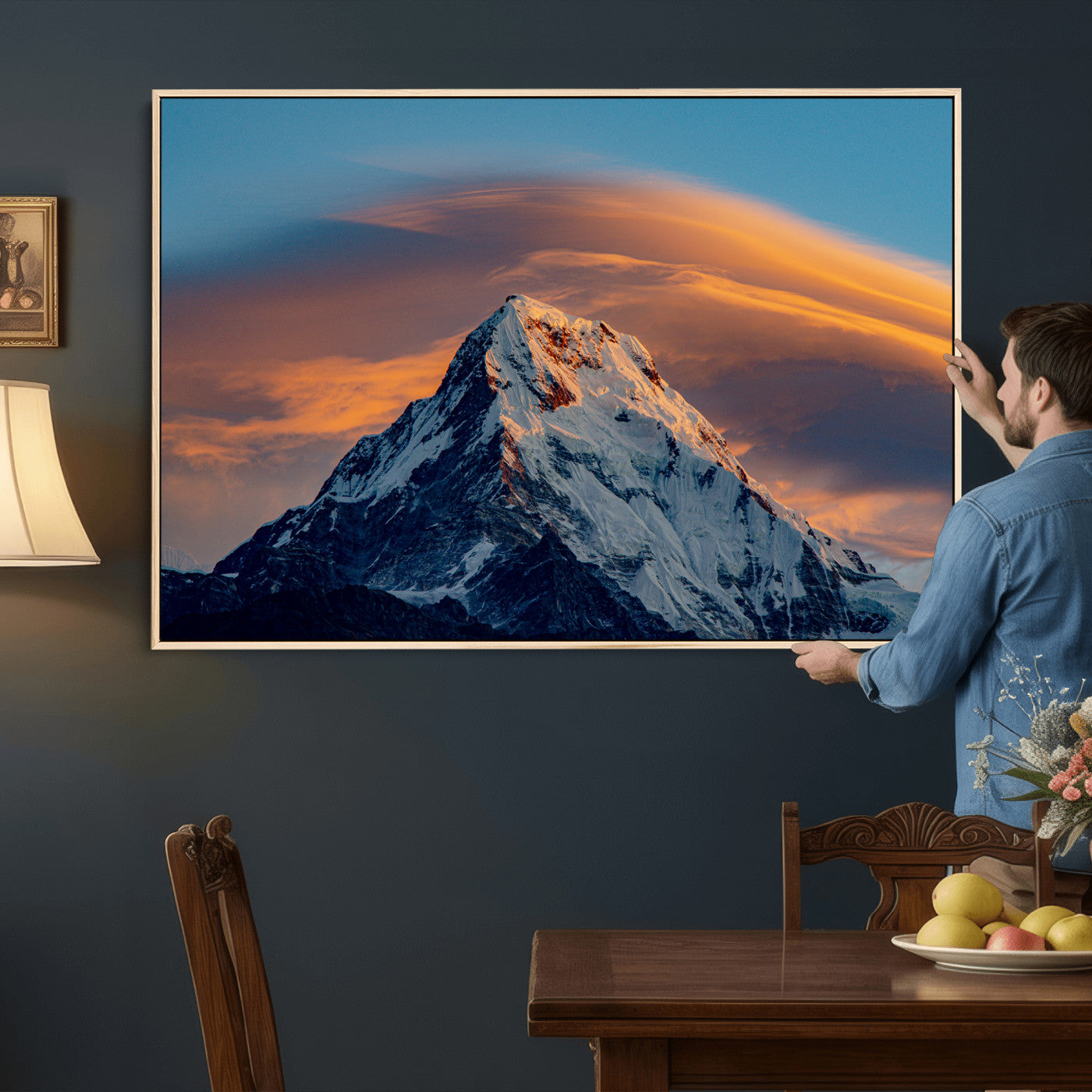 73810927-MGV-CV-36X24 - Snow Mountain Canvas Wall Art Print | Alpine Peak Landscape, Winter Nature Photography, Large Mountain Decor