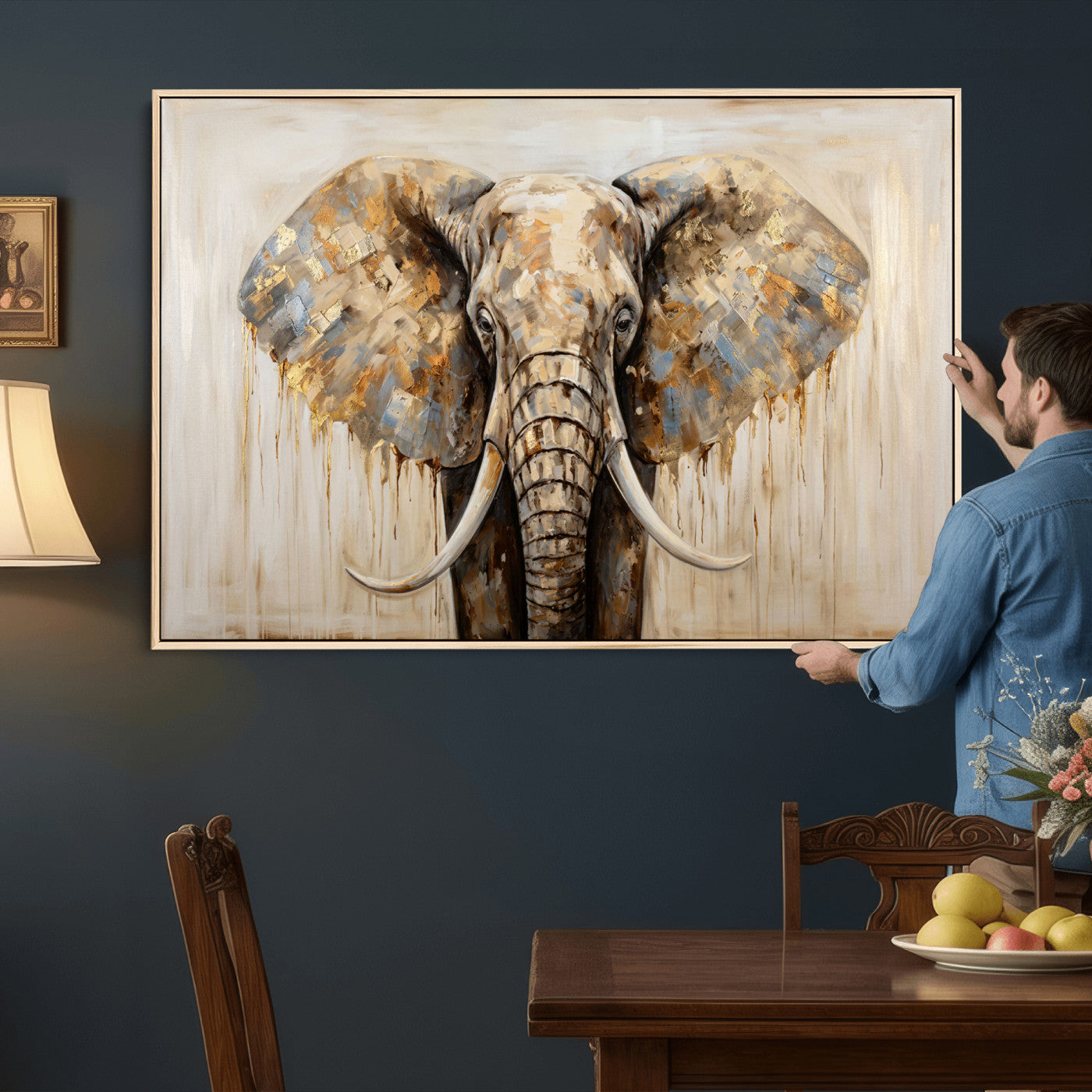 95819221-MGV-CV-36X24 - Gold Leaf Elephant Canvas Wall Art Abstract African Wildlife Painting Print