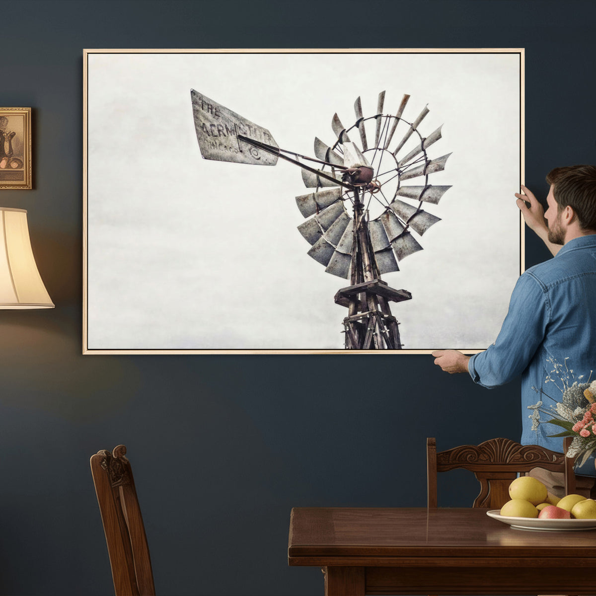 63200638-MGV-TP-24X36 - Vintage Rustic Farmhouse Windmill Canvas Wall Art - Western Country Landscape Print