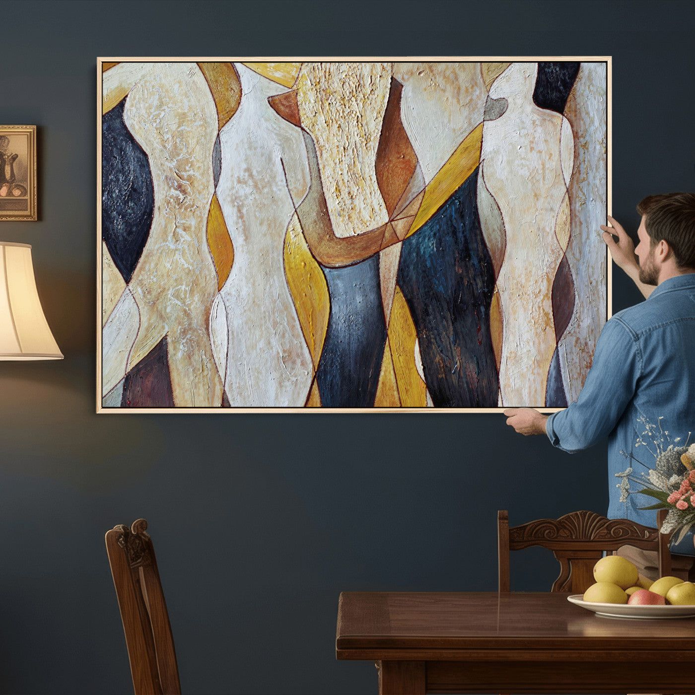 96079939-MGV-CV-36X24 - Mid Century Modern Figurative Canvas Wall Art Abstract Cubist Painting Print