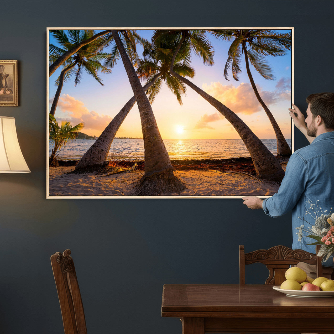75123213-MGV-CV-36X24 - Tropical Island Coconut Palm Trees Sunset Wall Art Canvas Print - Turquoise Beach Print for Nautical Home Decor