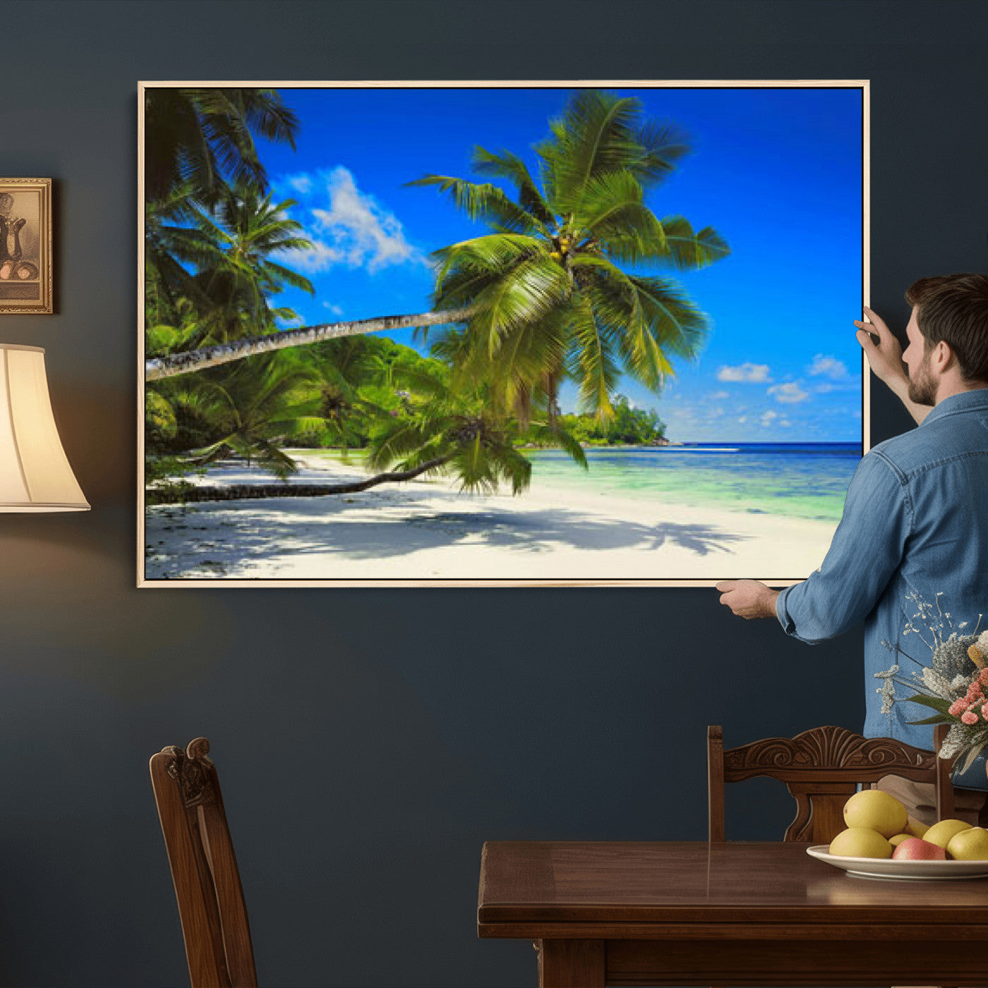 20475280-MGV-CV-36X24 - Tropical Island Coconut Palm Trees Wall Art Canvas Print - Turquoise Beach Print for Nautical Home Decor