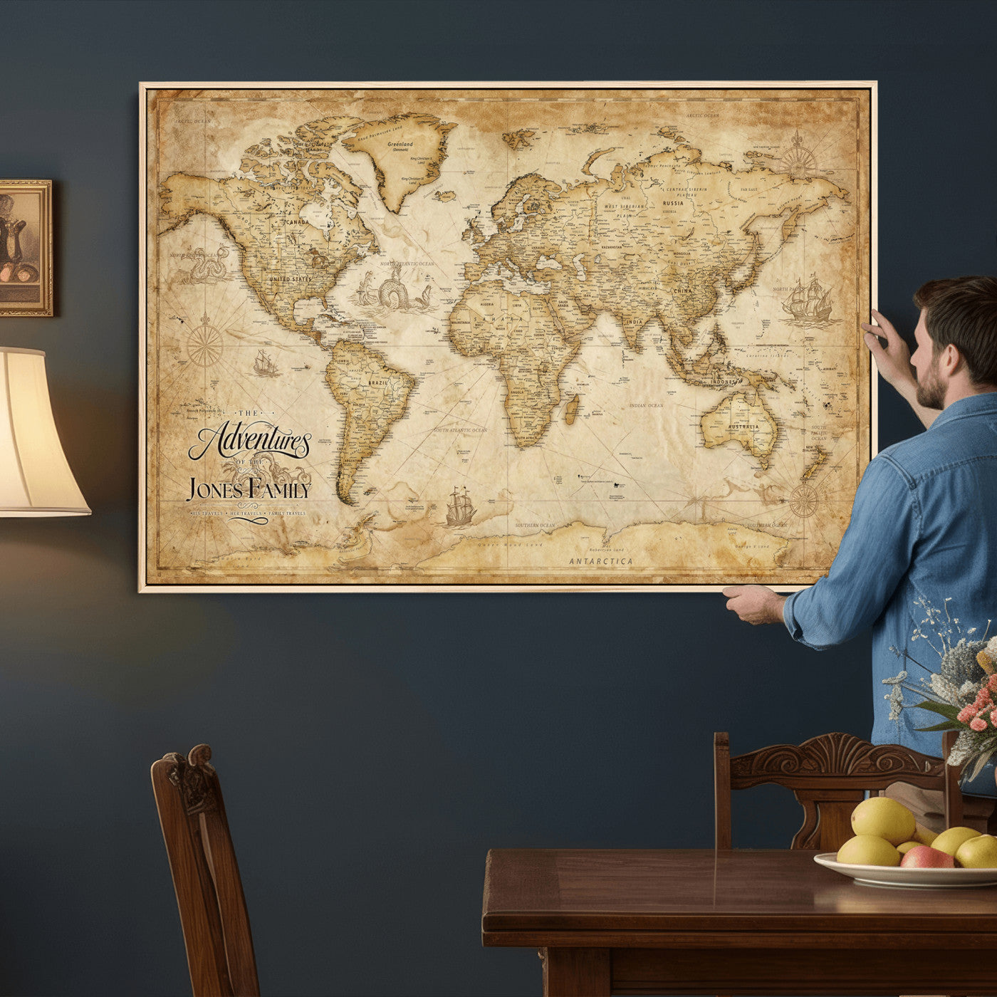 60956619-MGV-CV-36X24 - Custom Push Pin World Map Canvas Print – Personalized Travel Map Wall Art