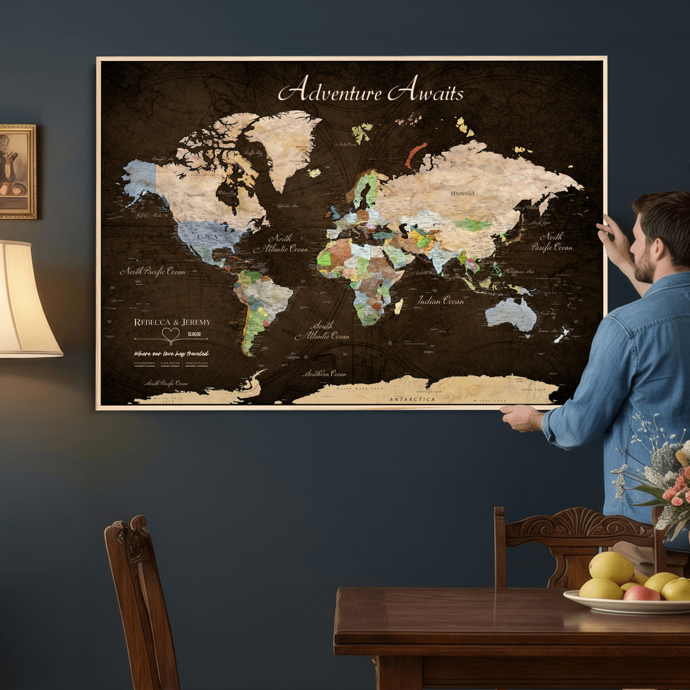 95753799-MGV-CV-36X24 - Custom Push Pin World Map Canvas Print – Personalized Travel Map Wall Art