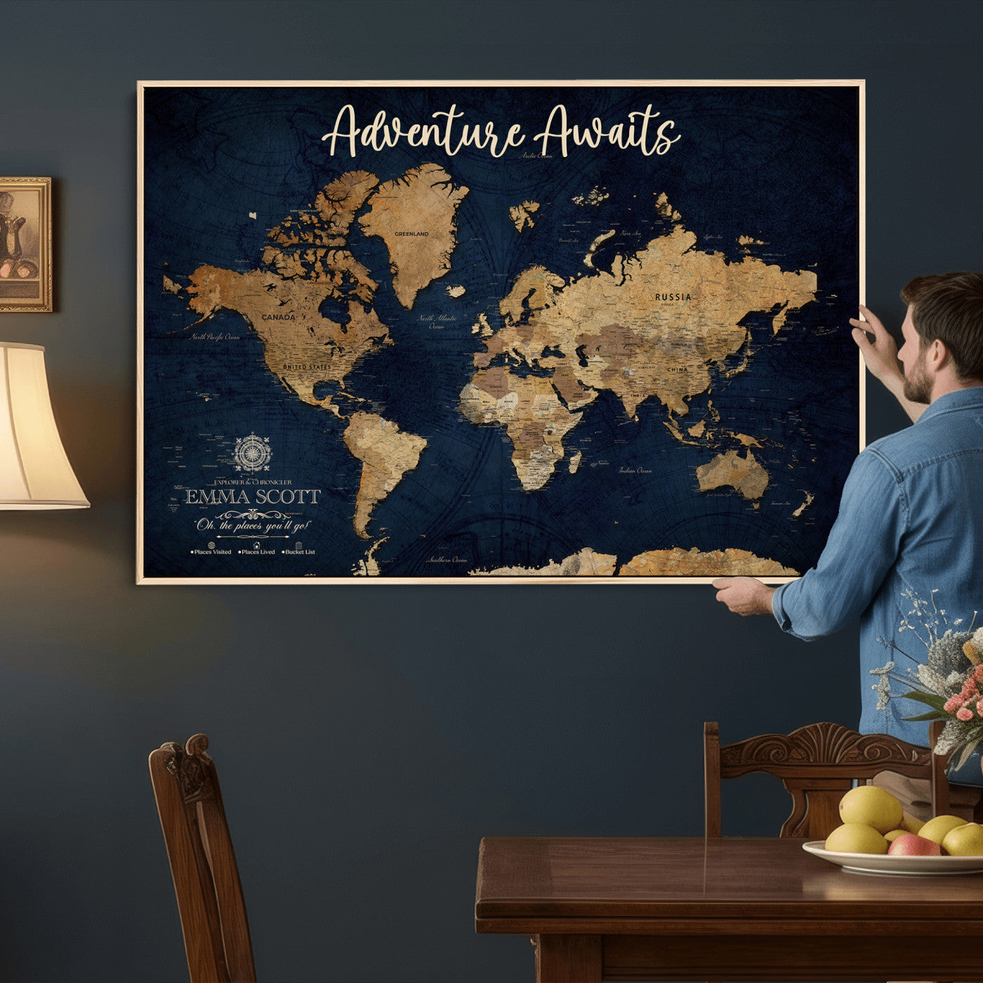 44399597-MGV-CV-36X24 - Custom Push Pin World Map Canvas Print – Personalized Travel Map Wall Art