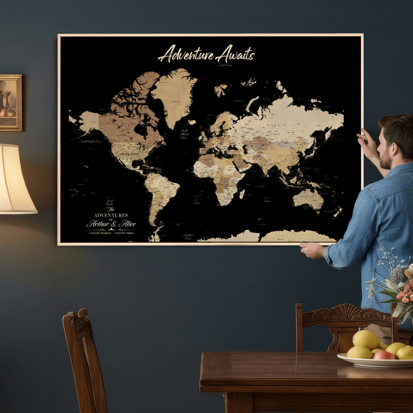 88415067-MGV-CV-36X24 - Custom Push Pin World Map Canvas Print – Personalized Travel Map Wall Art