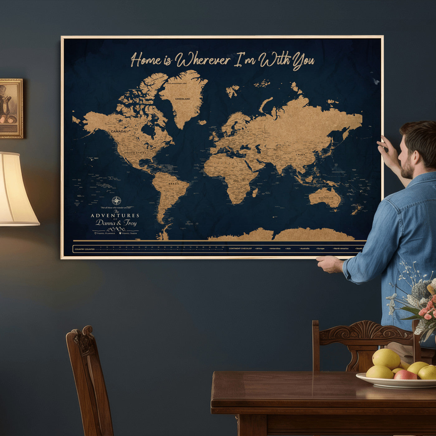 45598170-MGV-CV-36X24 - Custom Push Pin World Map Canvas Print – Personalized Travel Map Wall Art