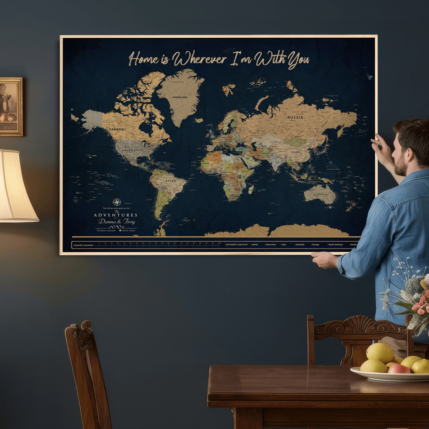 14276407-MGV-CV-36X24 - Custom Push Pin World Map Canvas Print – Personalized Travel Map Wall Art