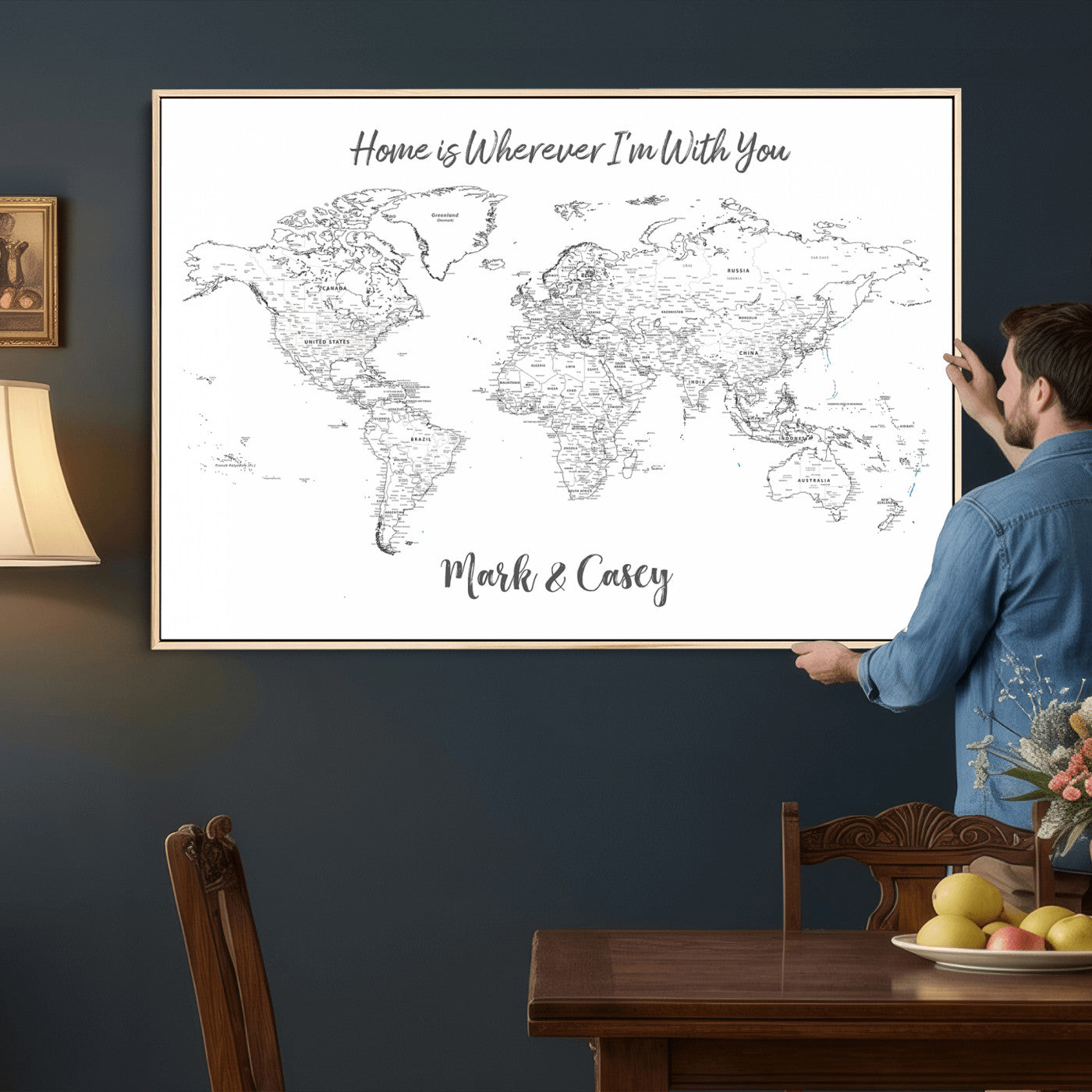 84721465-MGV-CV-36X24 - Custom Push Pin World Map Canvas Print – Personalized Travel Map Wall Art
