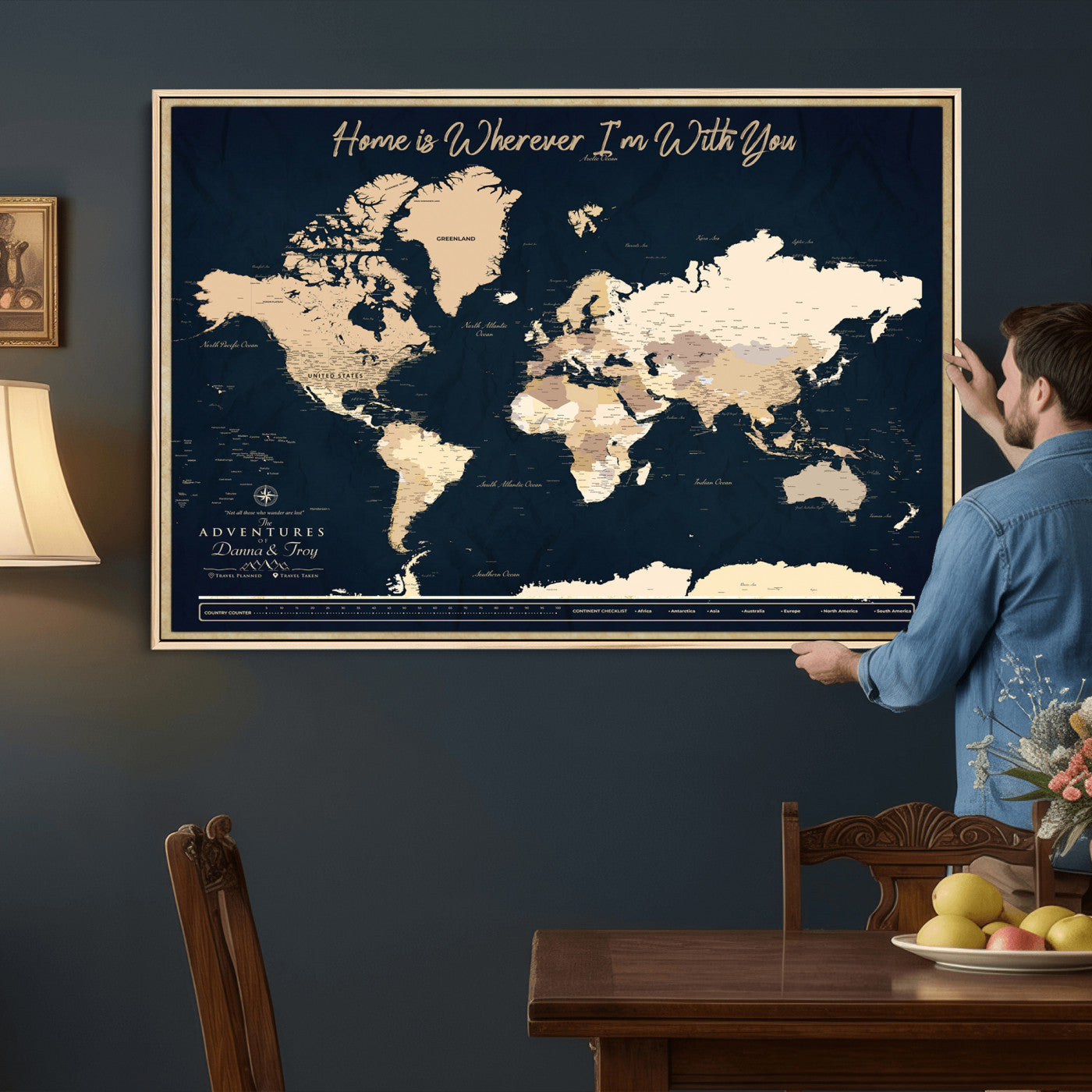 29990805-MGV-CV-36X24 - Custom Push Pin World Map Canvas Print – Personalized Travel Map Wall Art