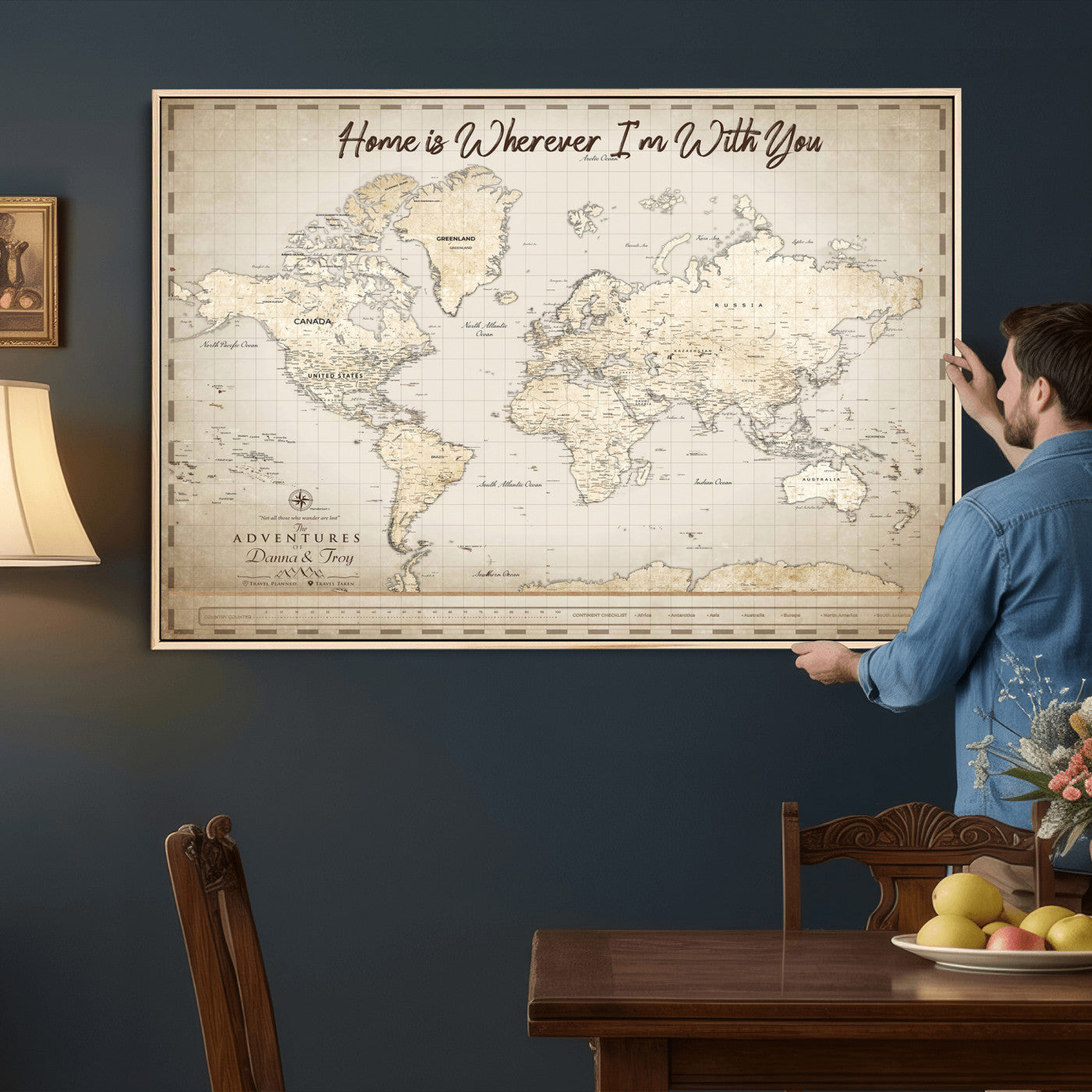 40086720-MGV-CV-36X24 - Custom Push Pin World Map Canvas Print – Personalized Travel Map Wall Art
