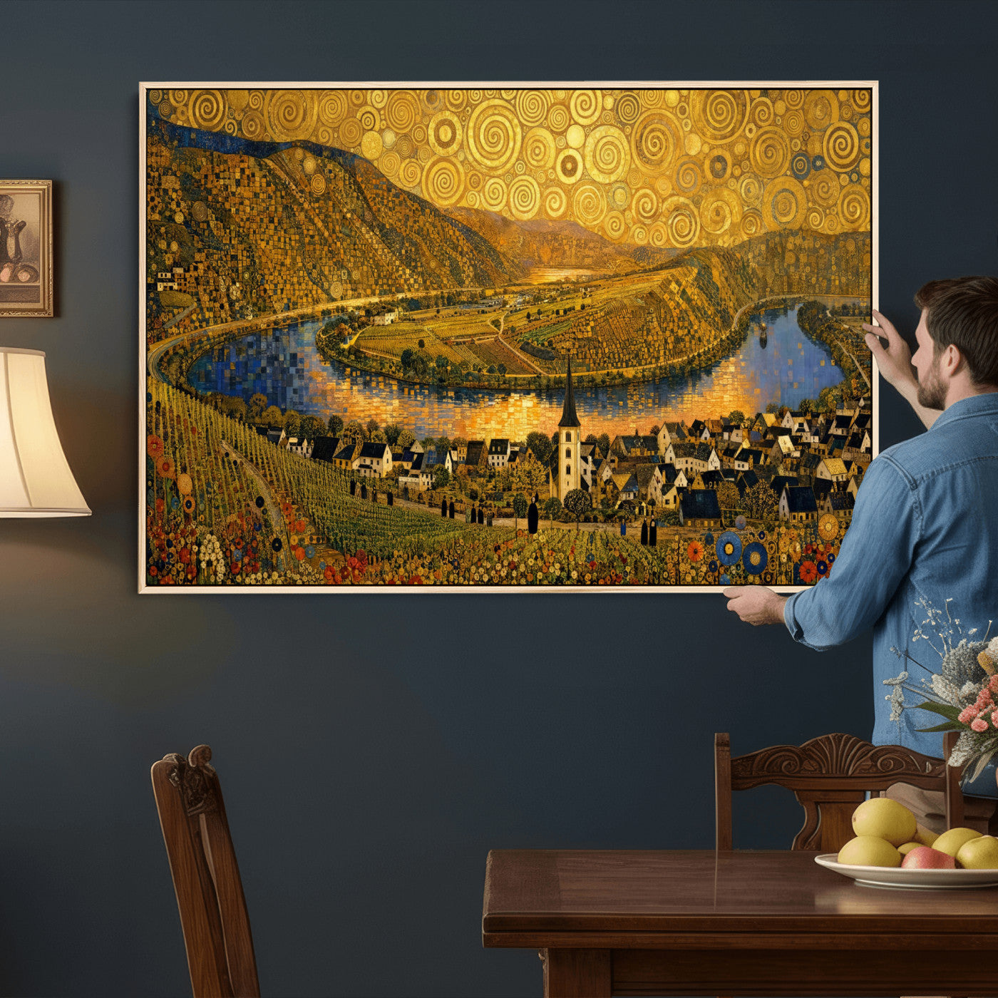 33713008-MGV-CV-36X24 - Gustav Klimt Style Mosel City Wall Art Canvas Print