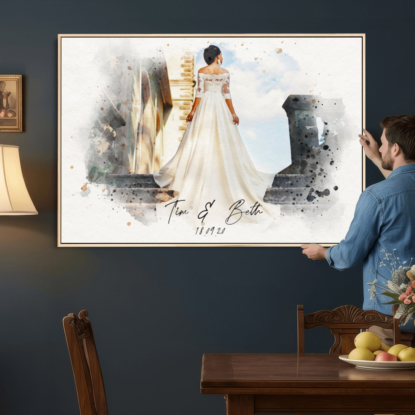 22778251-MGV-CV-36X24 - Watercolor Couple Portrait from Photo, Custom Wedding Anniversary Gift for Wife Husband Parents, Engagement Gift for Friend, Custom Gift