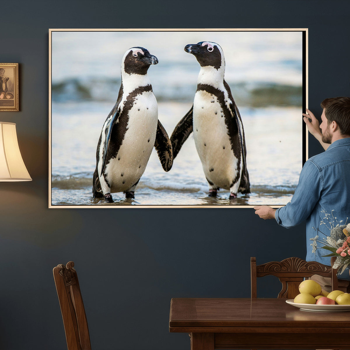 64870405-MGV-TP-30X20 - African Penguins Boulders Beach Wall Art Canvas Print, Cute Penguin Couple Photo Print