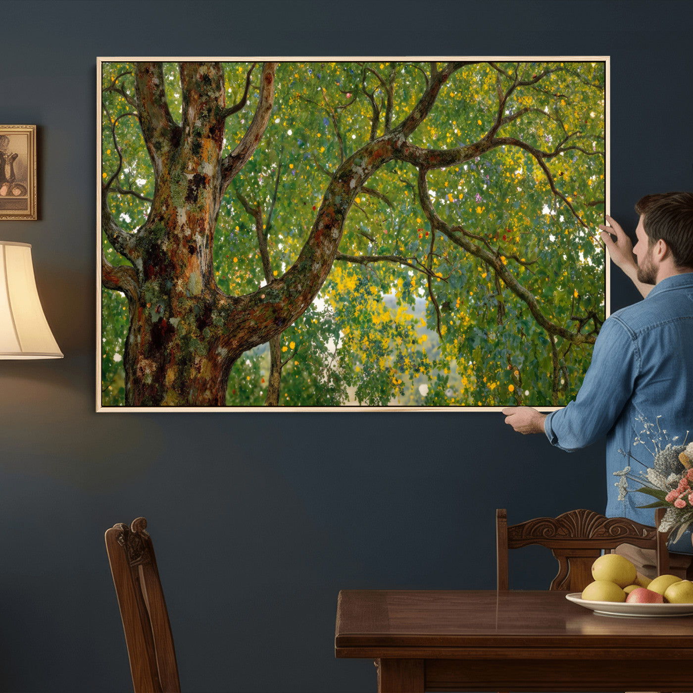 23663535-MGV-CV-36X24 - Vintage Summer Forest Green Tree Wall Art Canvas Print, Lush Leaves Impressionist Painting Print