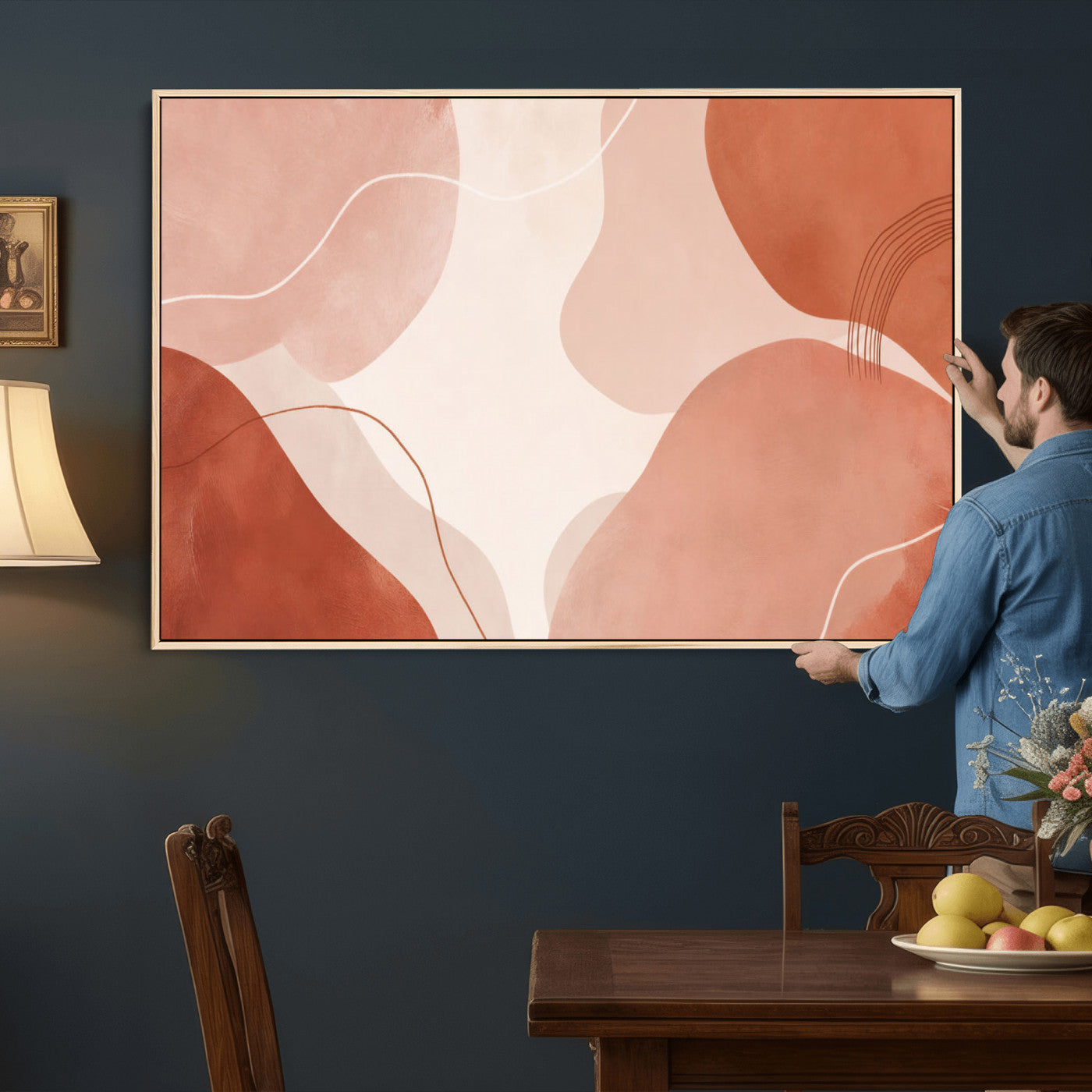 17685421-MGV-CV-36X24 - Abstract Boho Terracotta Wall Art Canvas Print, Mid Century Minimalist Painting Print