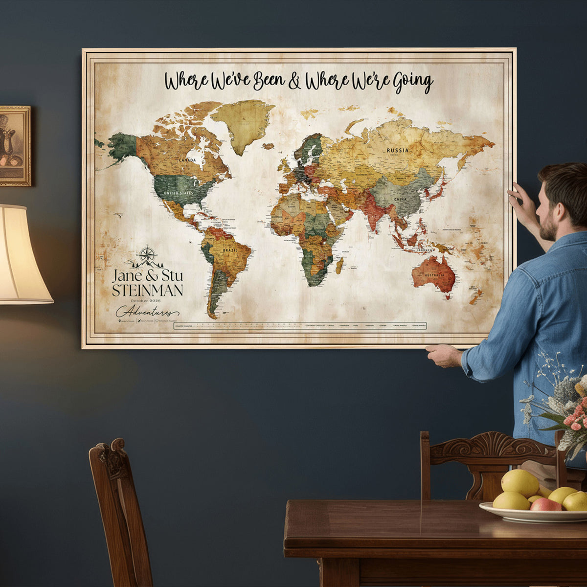 19542567-MGV-CV-36X24 - Custom Push Pin World Map Canvas | Personalized Travel Tracker - NEWMAP-167
