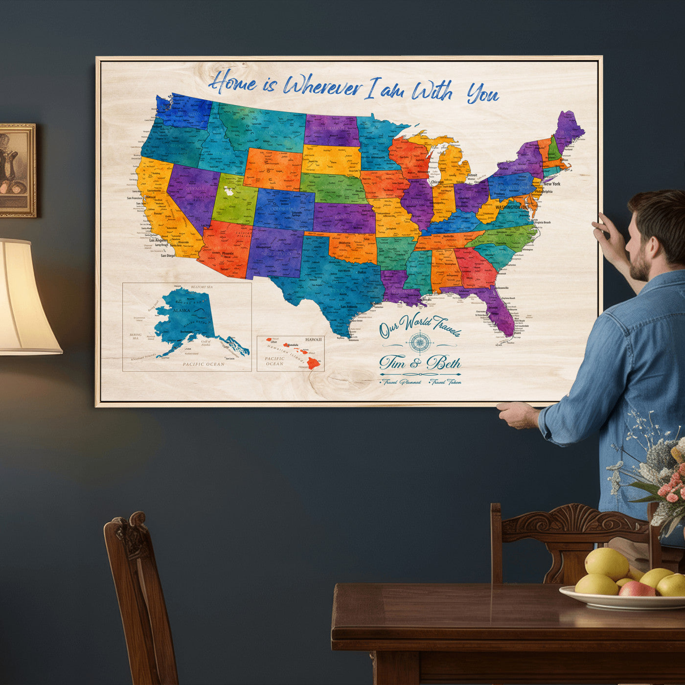 588510355-MGV-CV-36X24 - Personalized USA Push Pin Travel Map – Custom United States Map Wall Art