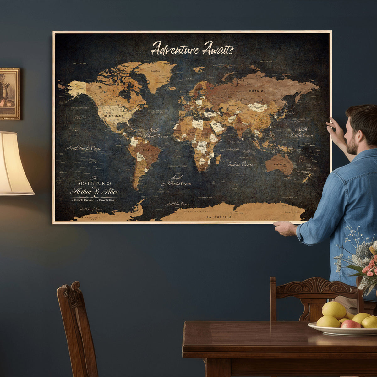 195425676576-MGV-CV-36X24 - Custom Push Pin World Map Canvas PRINT | Personalized Travel Tracker | Wedding Anniversary Gift