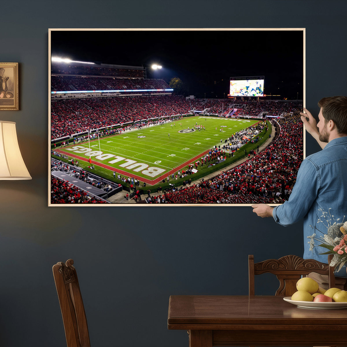 73520603-_Poster-30x20 - Georgia Bulldogs Sanford Stadium Canvas Print 3 Piece Framed Wall Art Extra Large Floating Frame Nature Poster Made in USA