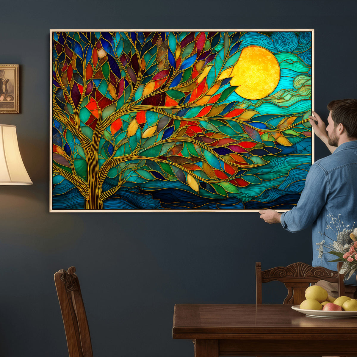 11877152-MGV-CV-36X24 - Stained Glass Tree Of Life Wall Art - Vibrant Mosaic Nature Home Decor