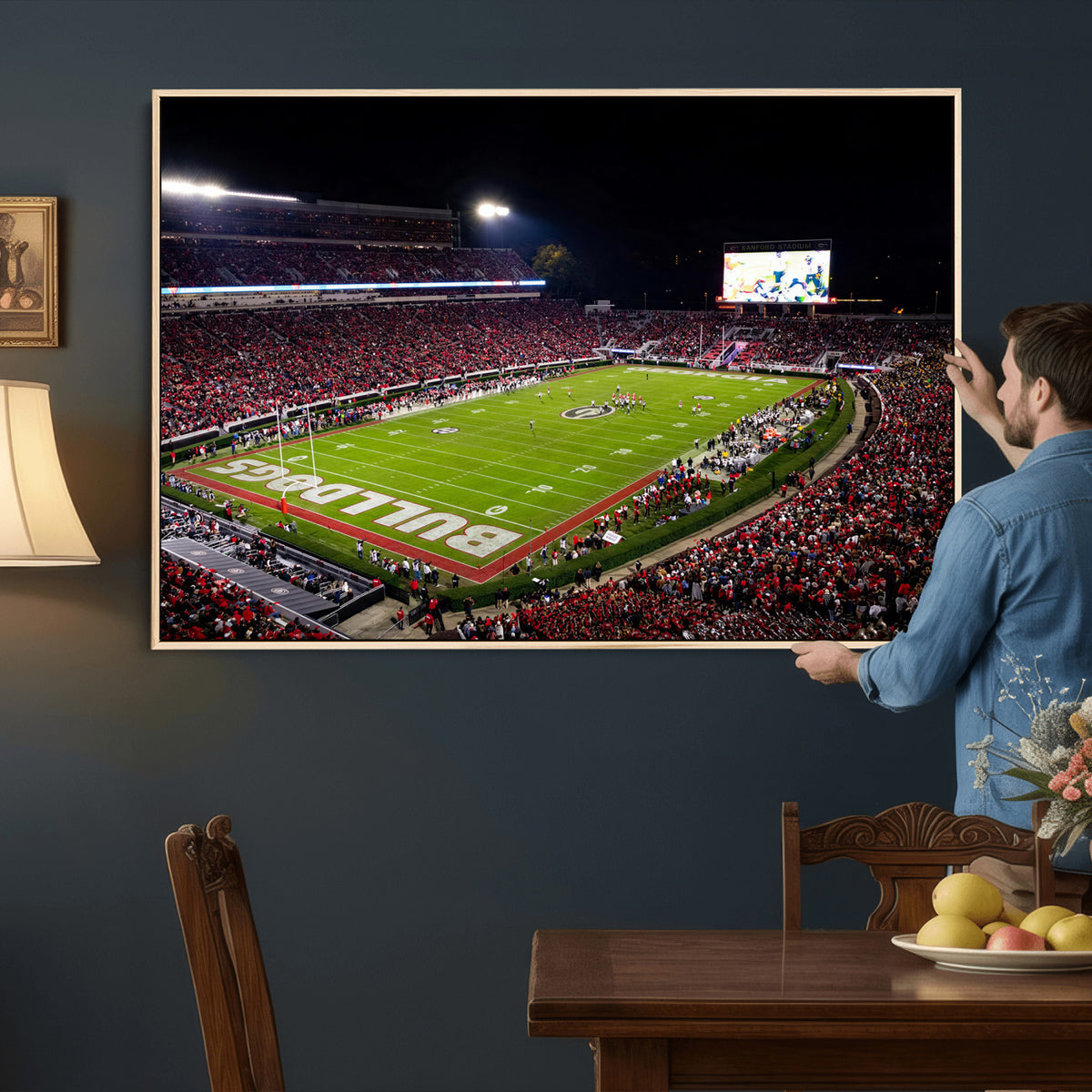 12753057-MGV-TP-30X20 - Sanford Stadium Night Game Canvas Wall Art - Georgia Bulldogs Football Stadium Print
