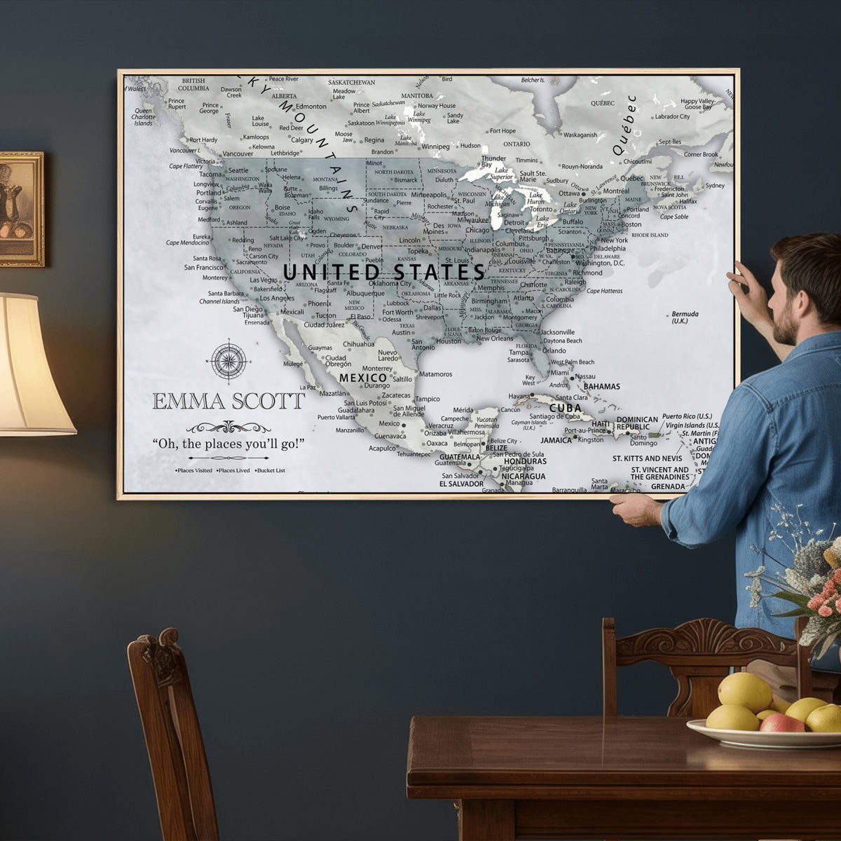90686209D-MGV-CV-36X24 - Custom USA Push Pin Travel Map Canvas Wall Art - Personalized Couples Gift Flat Digital Print