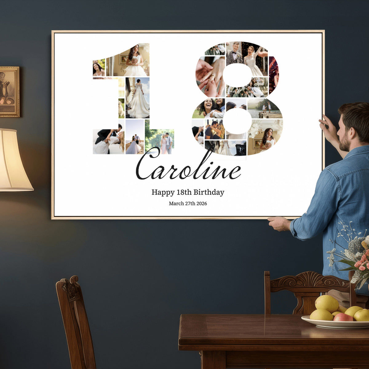 CSTM914DD-MGV-CV-36X24 - Number Photo Mosaic Canvas Print – Personalized Birthday Number Made of Your Photos