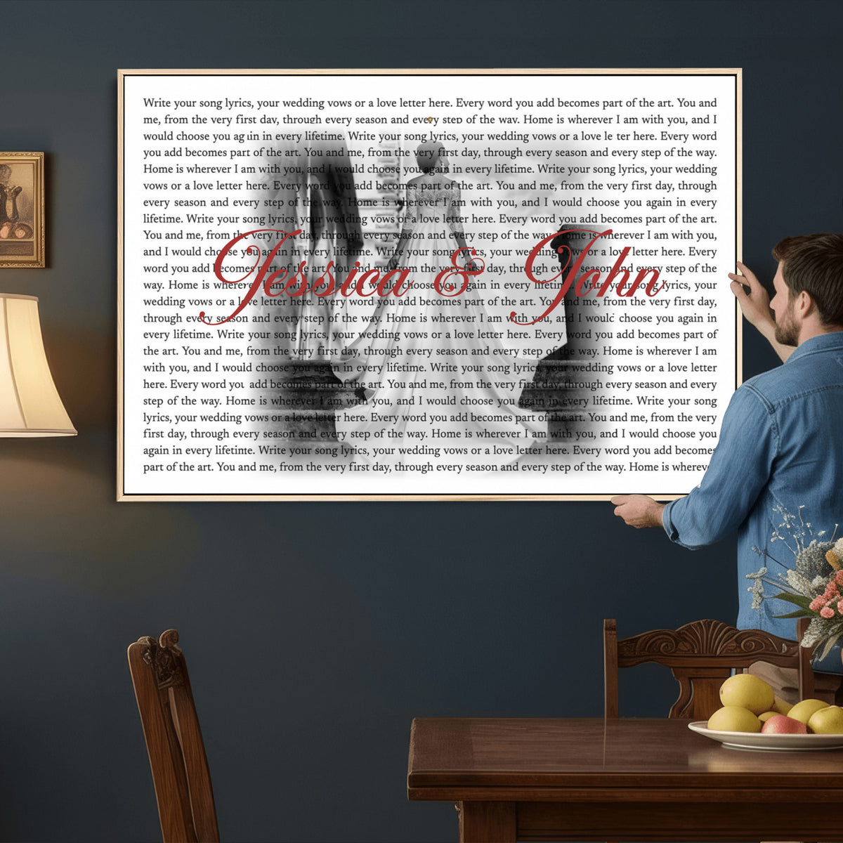 CSTM914LIRIK-MGV-CV-36X24 - Song Lyrics over Photo Canvas Print – Personalized Wedding Song and Photo Wall Art