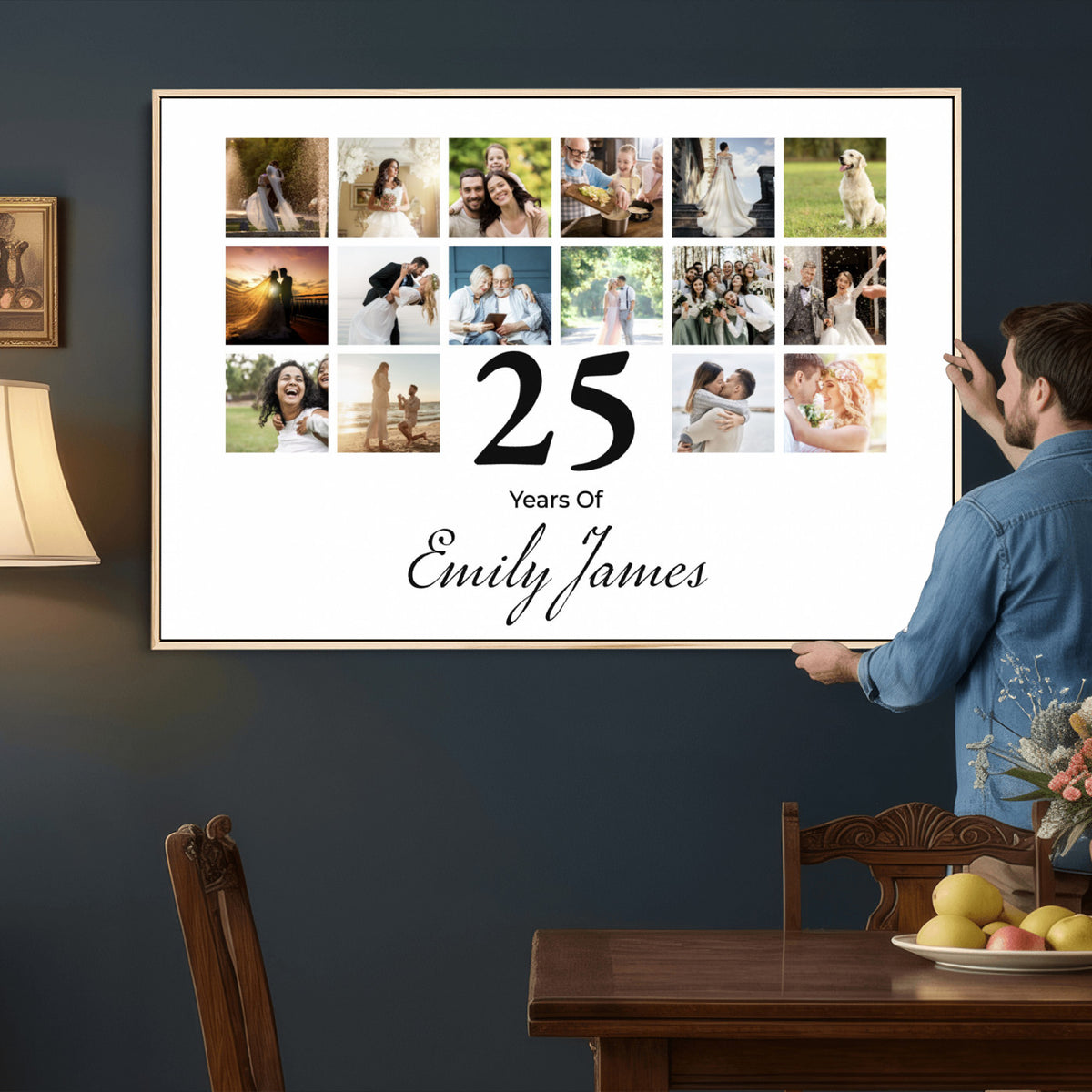 CSTM914ANID-MGV-CV-36X24 - Photo Grid with Number Canvas Print – Personalized Birthday or Anniversary Photo Collage