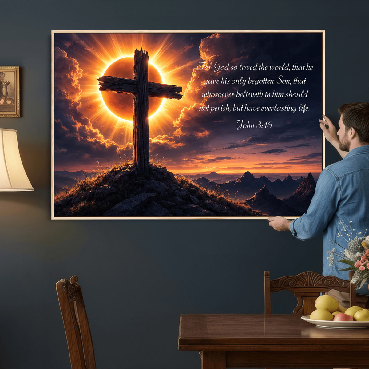 Custom Bible Verse Cross Canvas, Personalized Christian Wall Art