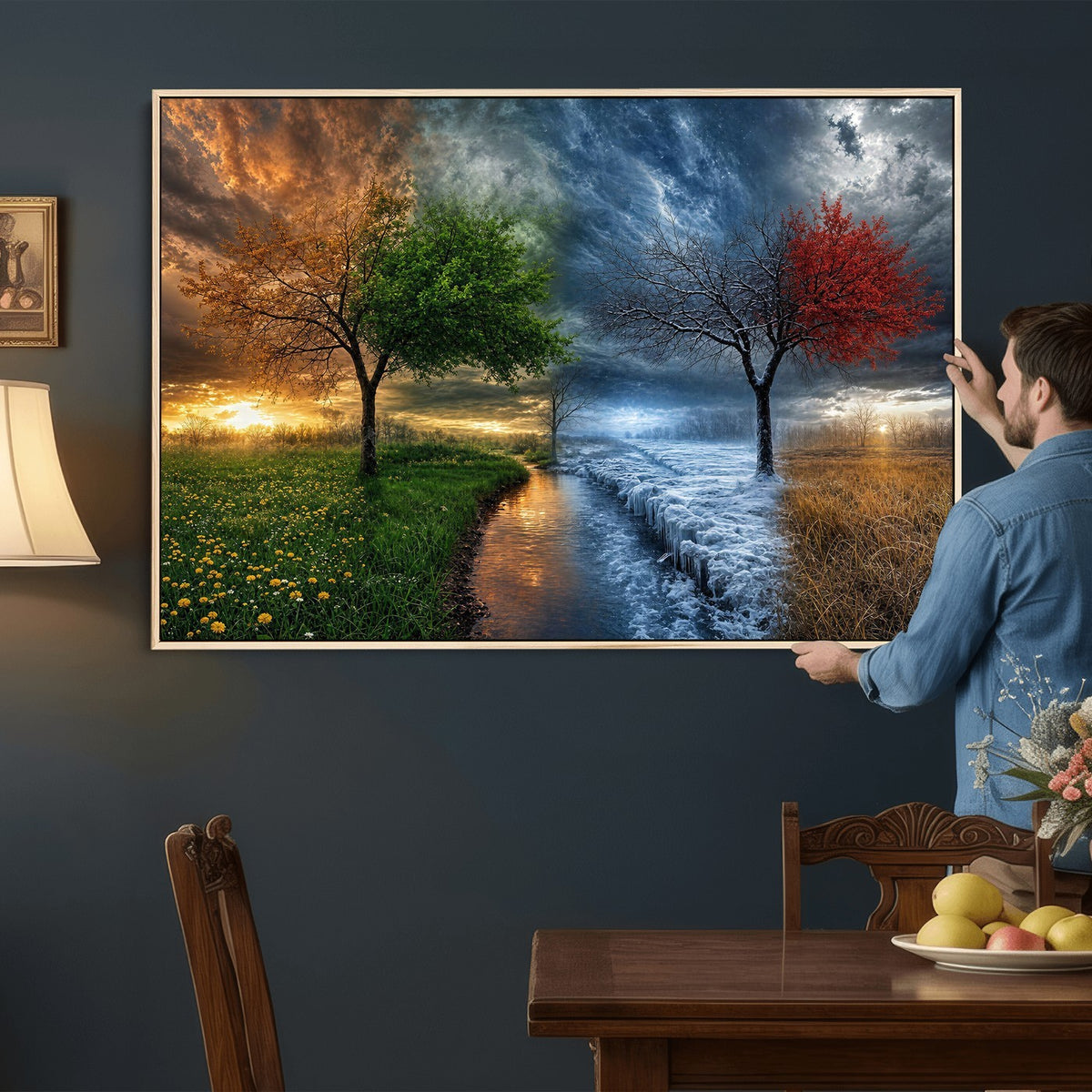 61895574-MGV-CV-24X16 - Four Seasons Tree Canvas Wall Art, Nature Landscape Canvas Print for Living Room