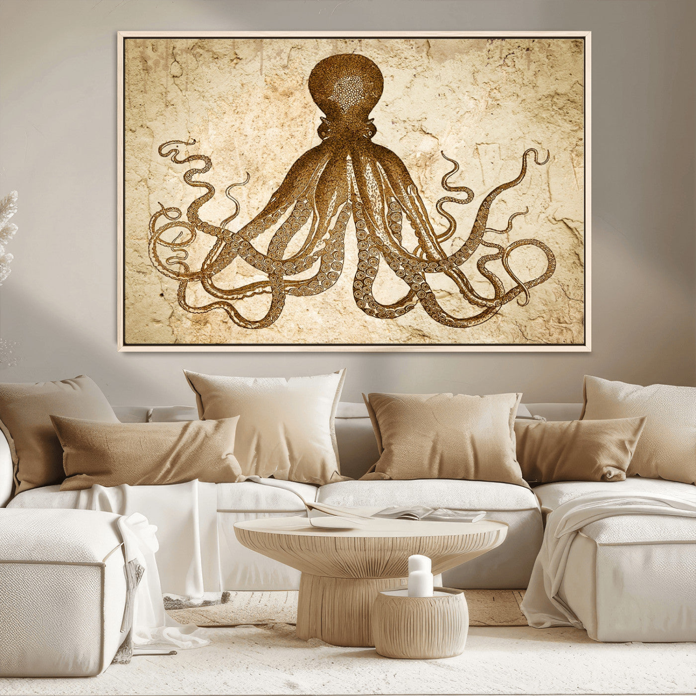 MGV-FC-36X24 - Sepia Octopus Wall Art Abstract Animal Canvas Print