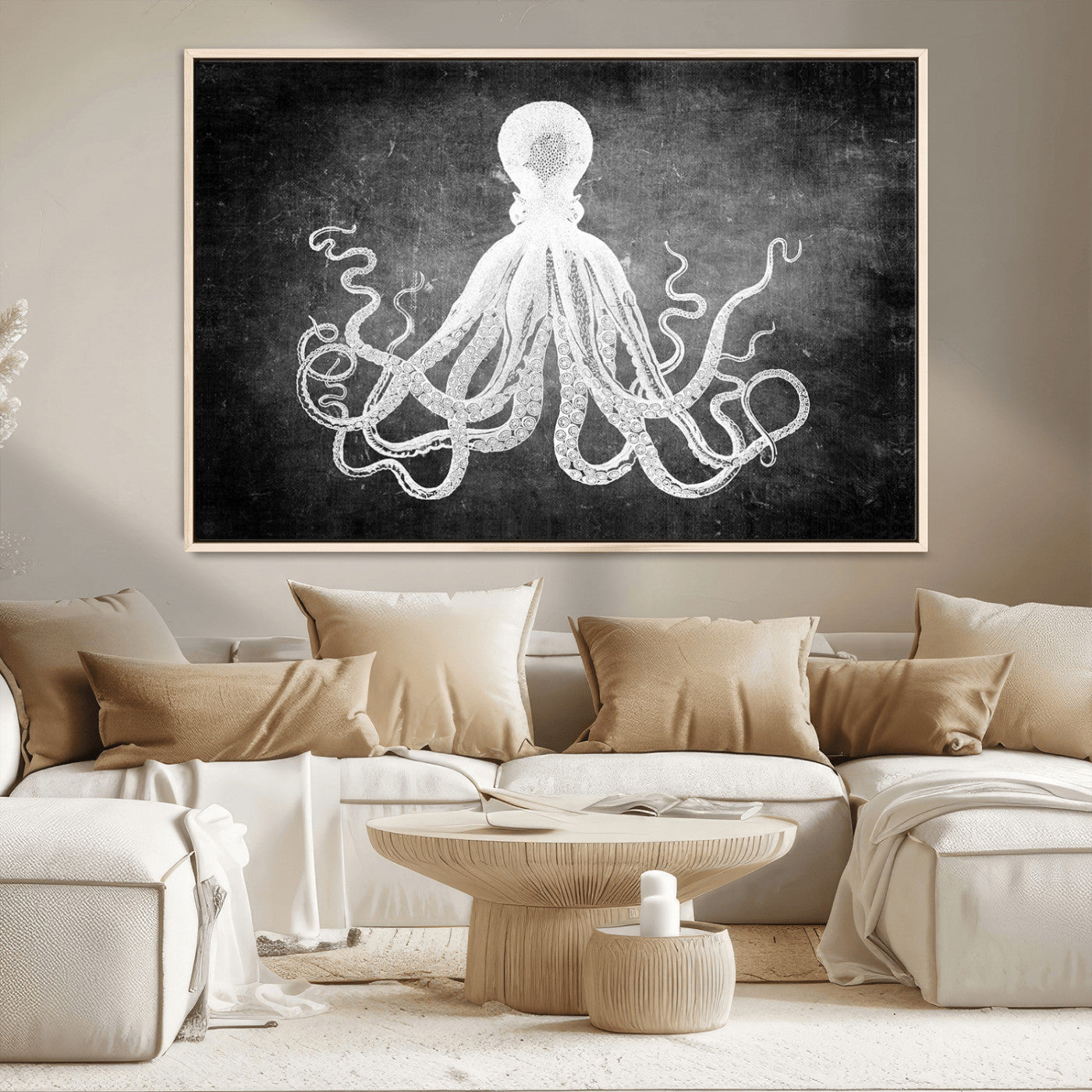 MGV-FC-36X24 - Black White Octopus Wall Art Canvas Print