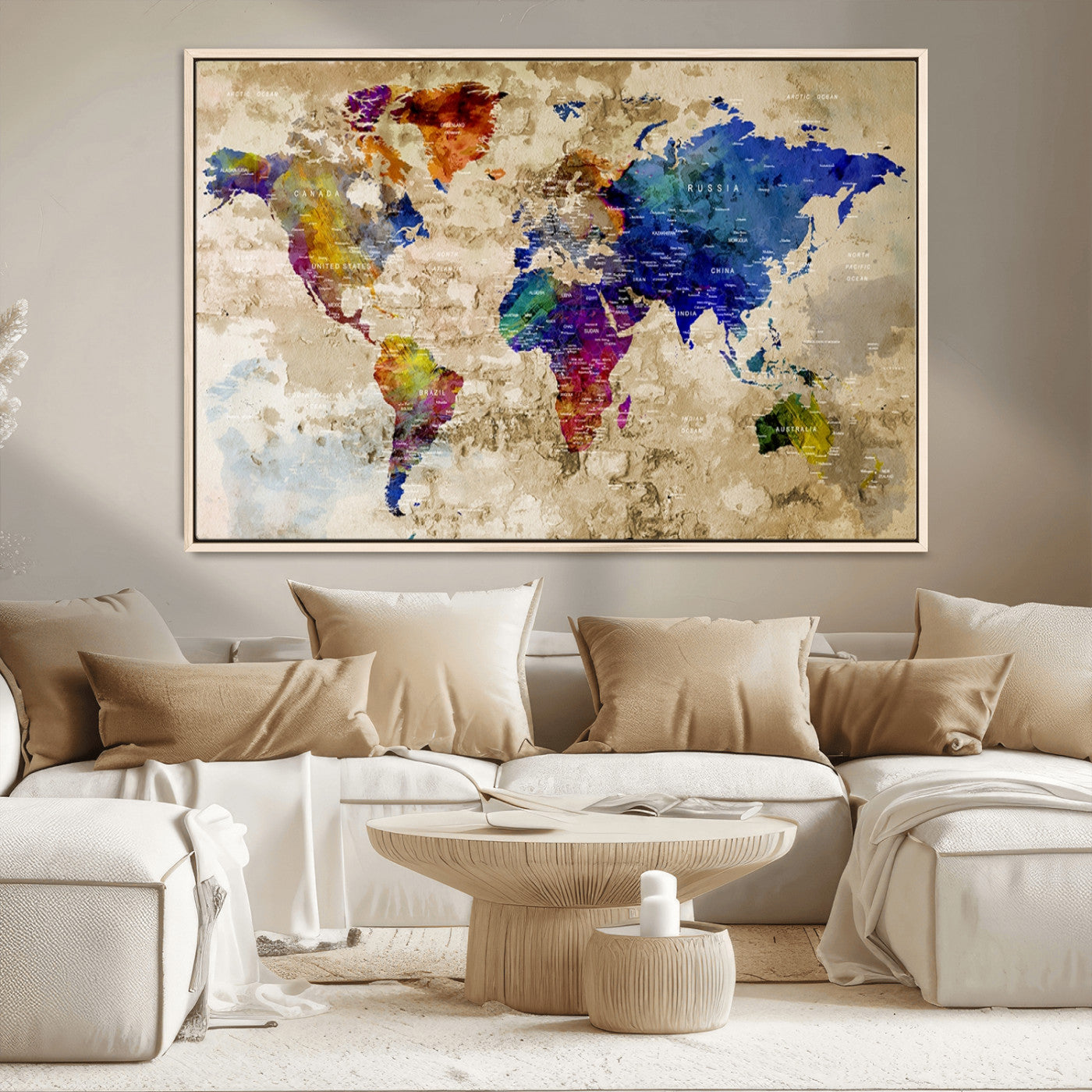 MGV-FC-36X24 - World Map Wall Art Canvas Print for Home and Office Decor