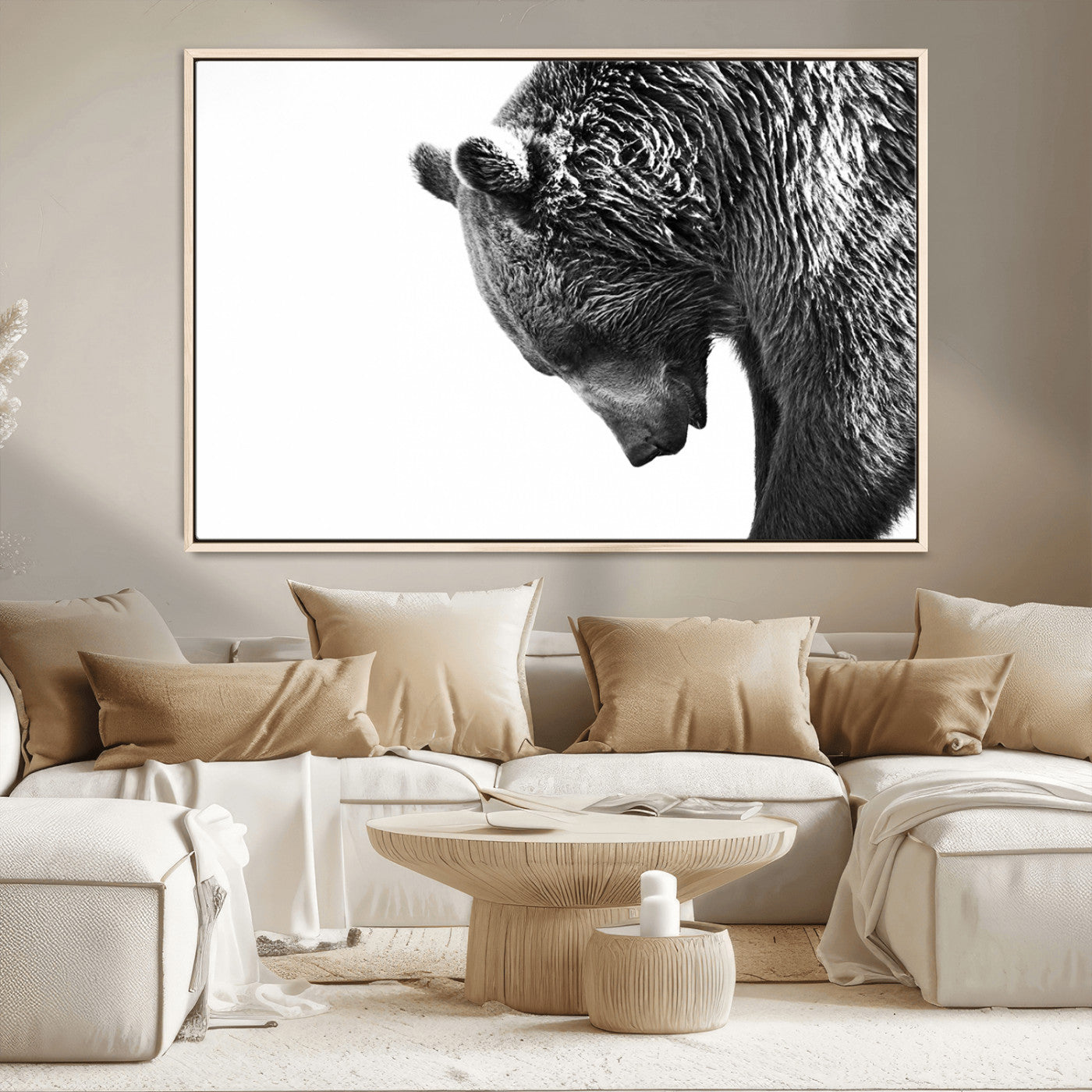 MGV-FC-36X24 - Black and White Grizzly 399 Bear Canvas Print Wall Art | Large Wildlife Canvas Print for Living