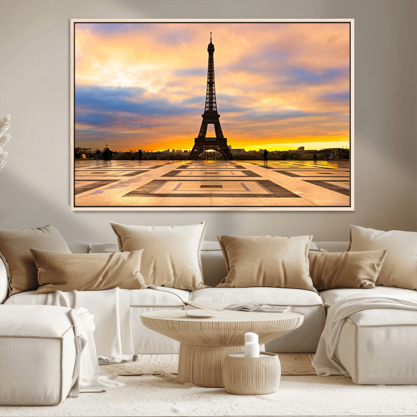 MGV-FC-36X24 - Paris Eiffel Tower Sunset Canvas Wall Art Print - Iconic Landmark Decor with Vibrant Colors