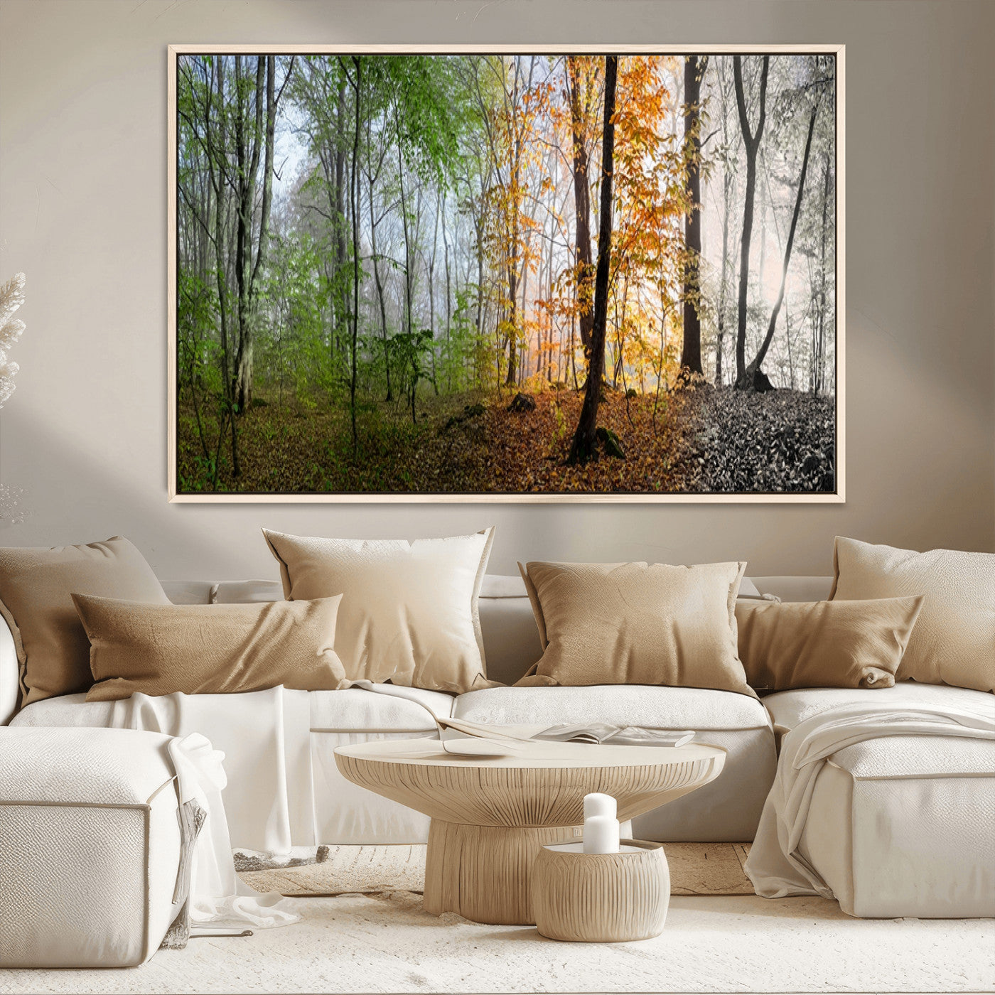 MGV-FC-36X24 - Four Seasons Wall Art Forest Canvas Print – Triptych Seasonal Nature Print – Landscape Decor for
