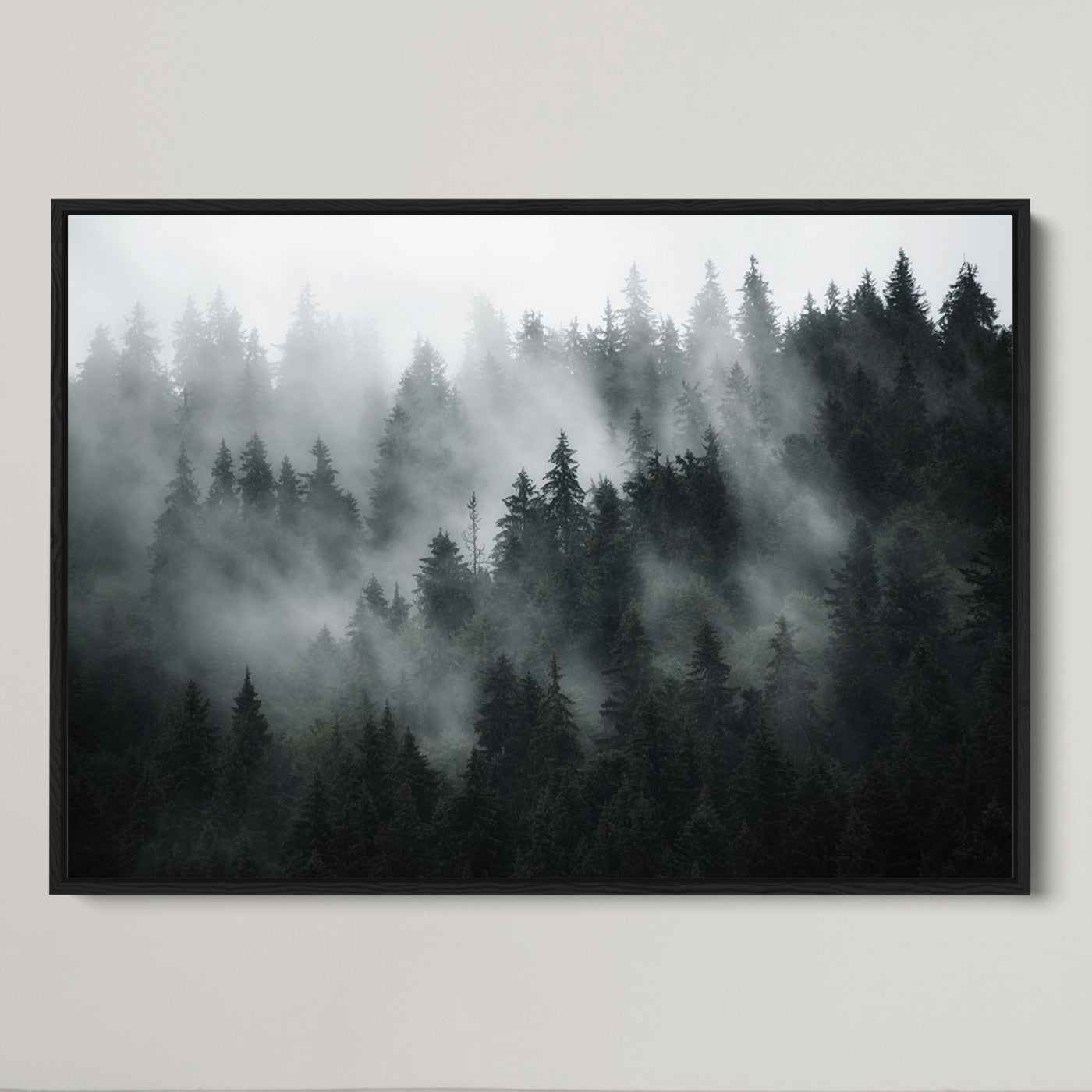 52359-MGV-FC-36X24_Black-Foggy Forest Wall Art Canvas Print | 3 Panel Large Misty Landscape for Dining Room, Office, or Living Room | Ready to Hang Nature Deco