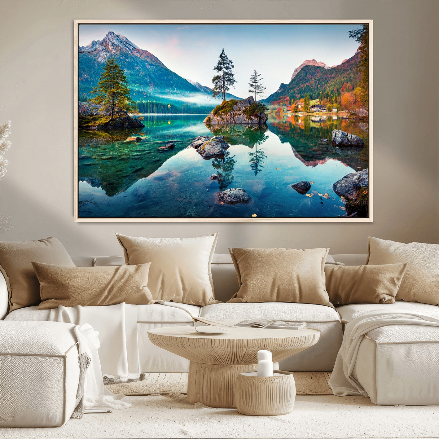 -Crystal Clear Lake Wall Art | Mountains Wall Art Canvas | 3 Panel Large Landscape Print for Dining
