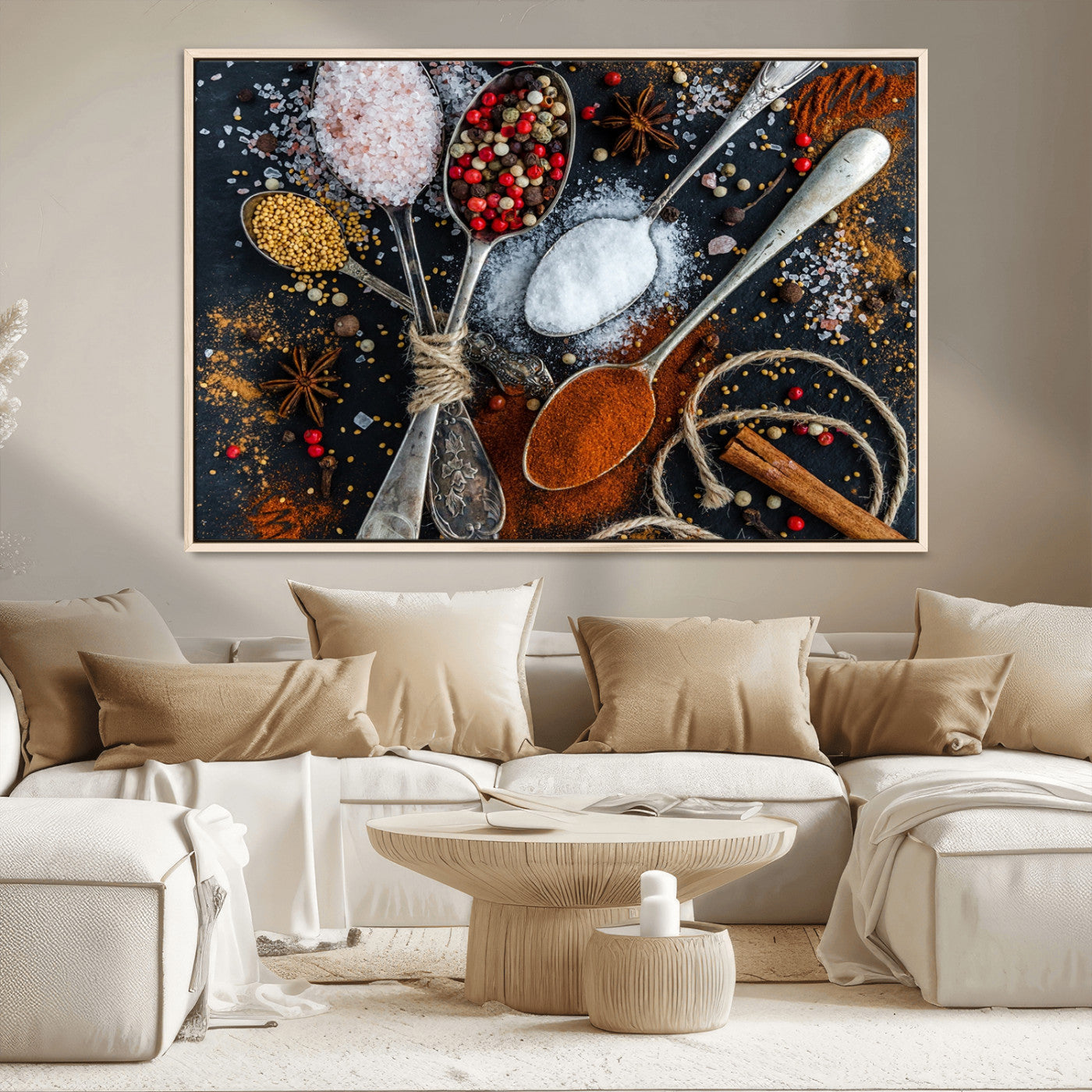 MGV-FC-36X24 - Spices and Seasonings Canvas Wall Art – Colorful Triptych Kitchen Decor – Culinary Art for Dining